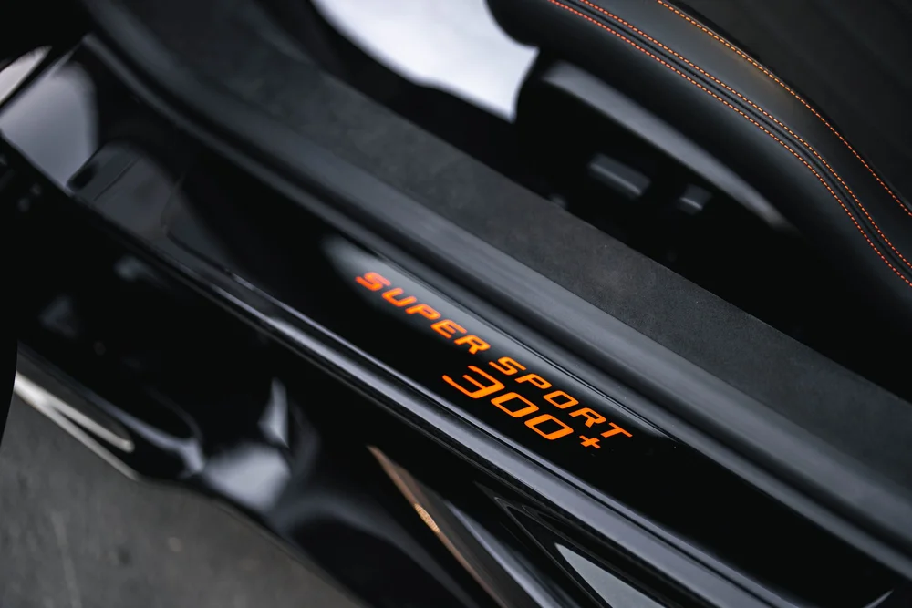 Bugatti Chiron Super Sport 300+ door-sill model lettering beside the seat