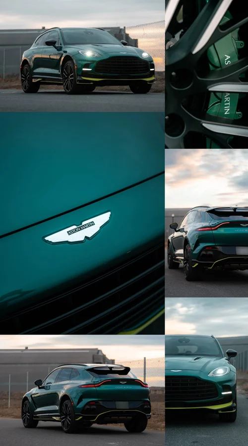 Green Aston Martin Toyz project photographed from multiple angles at sunset