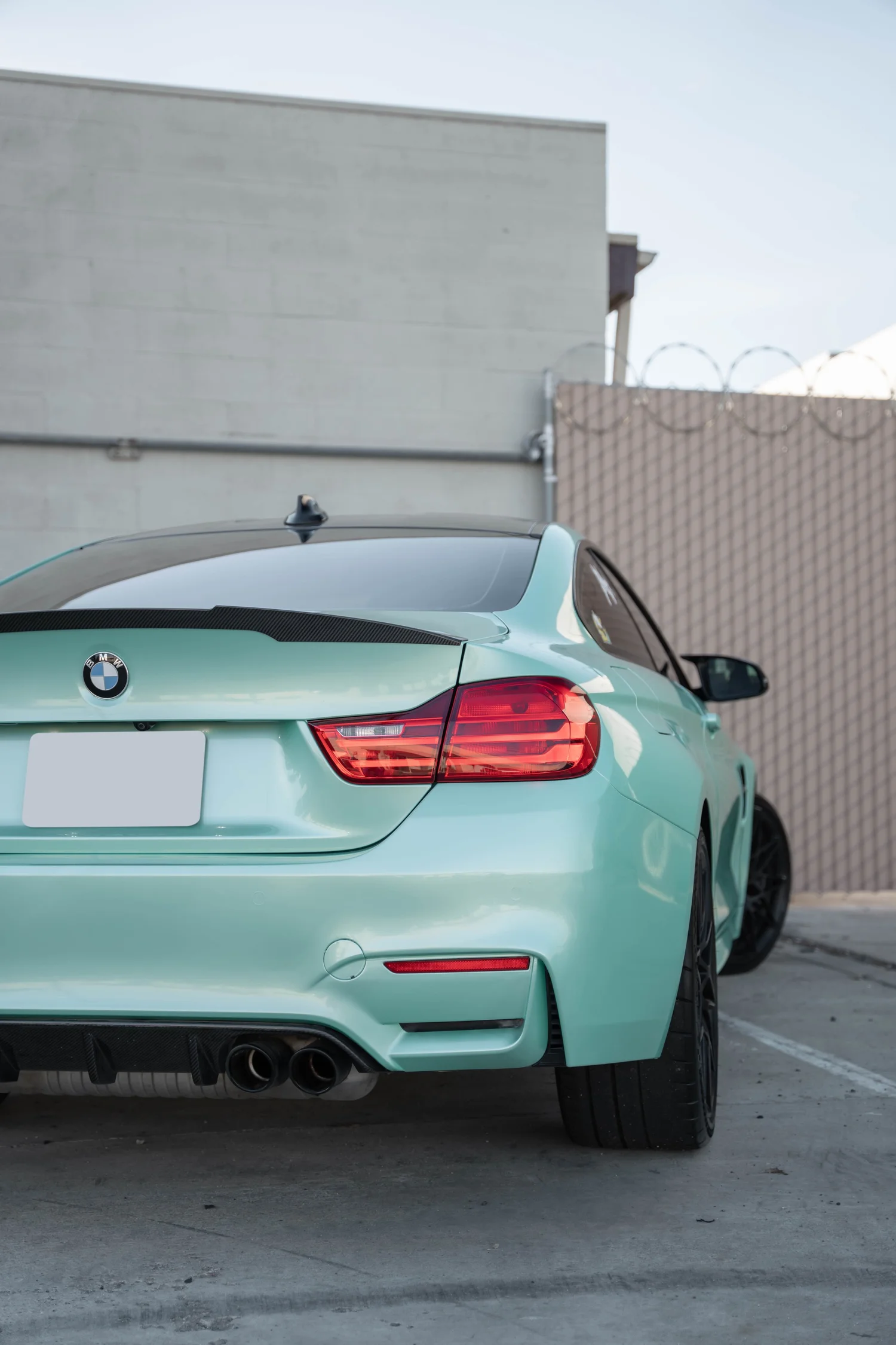 BMW M4 Mint Green after Vinyl Wrap, direct rear view