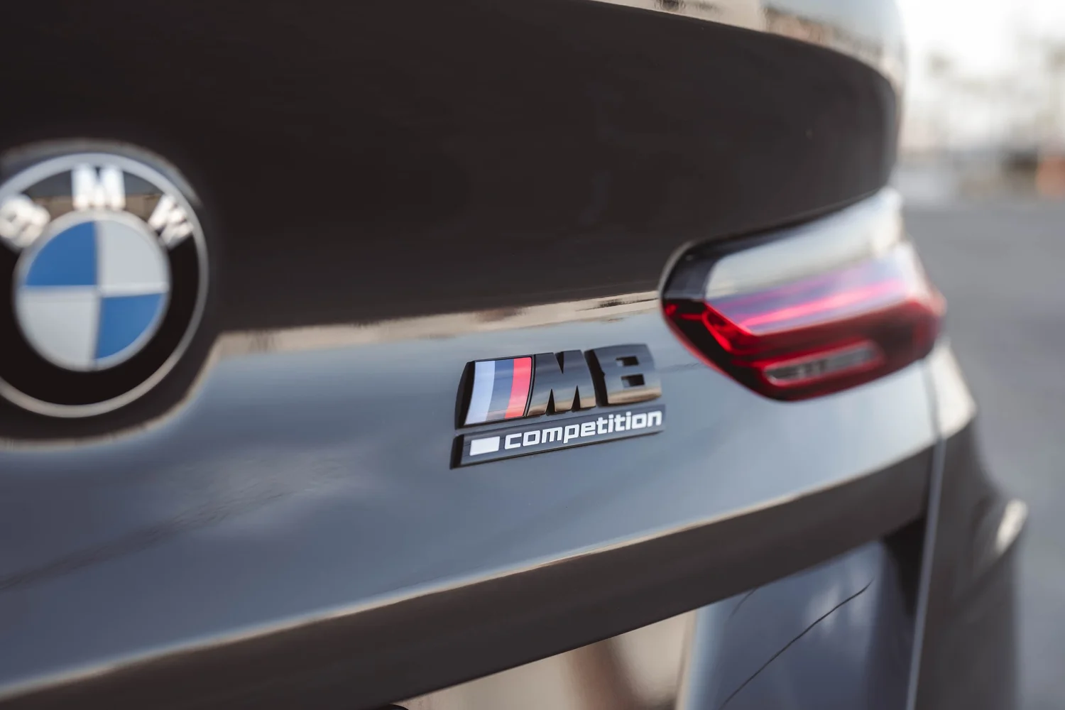 BMW M8 after Paint Protection Film (PPF), Window Tint and Ceramic Coating, badge and emblem detail