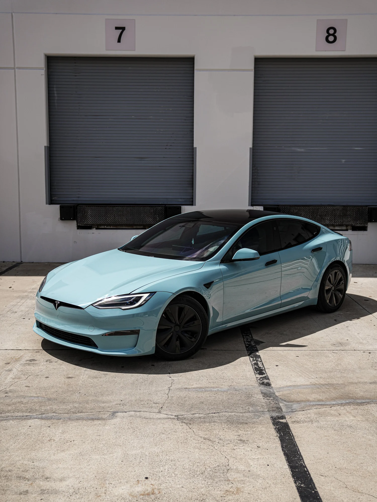 Tesla Model S Missen Blue Colored PPF after Paint Protection Film (PPF), front-left three-quarter view