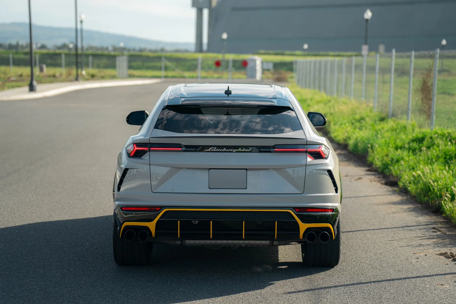 Lamborghini Urus Chalk after Vinyl Wrap, rear-right three-quarter view