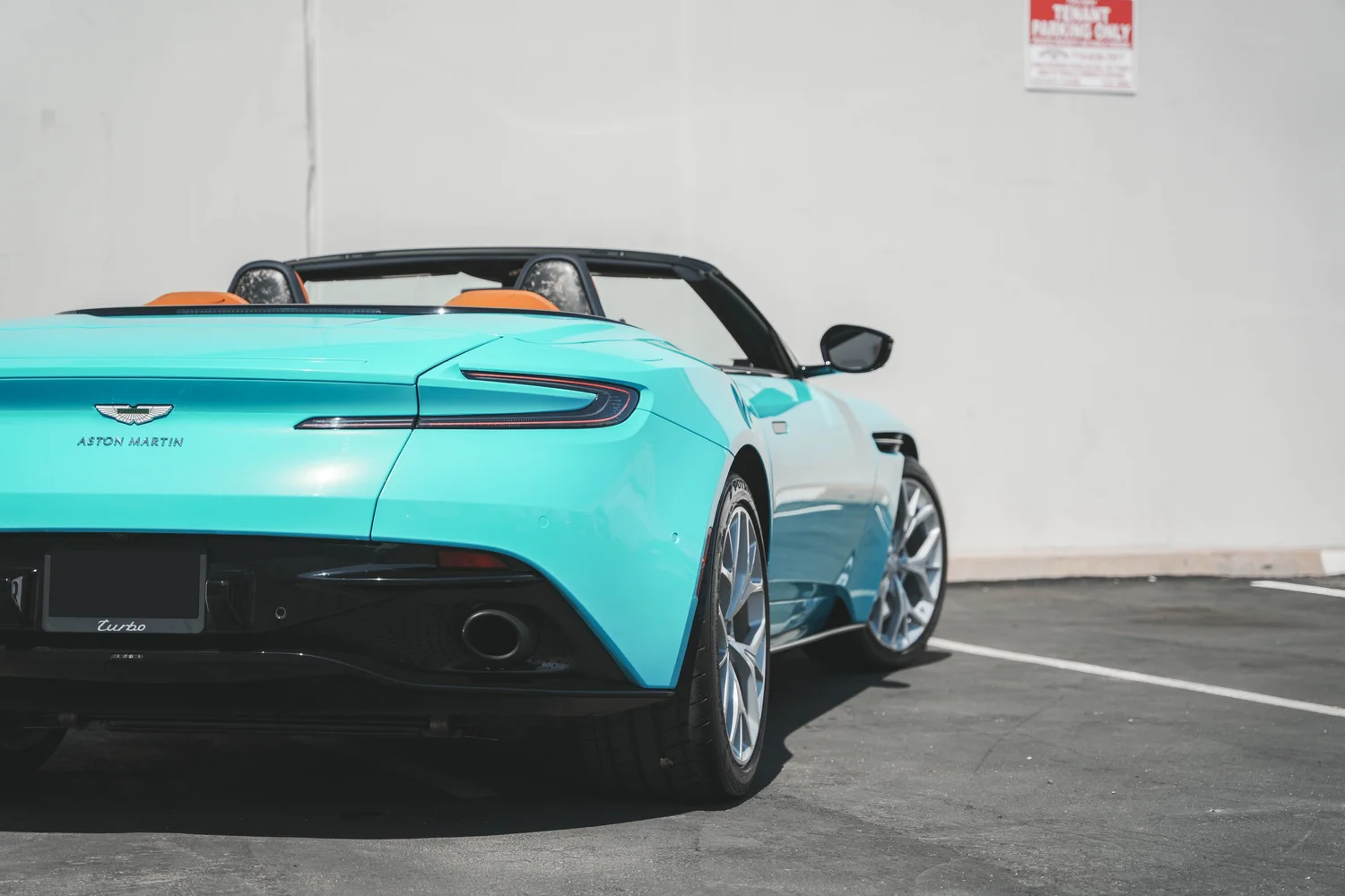 Aston Martin DB11 Miami Blue after Vinyl Wrap, direct rear view