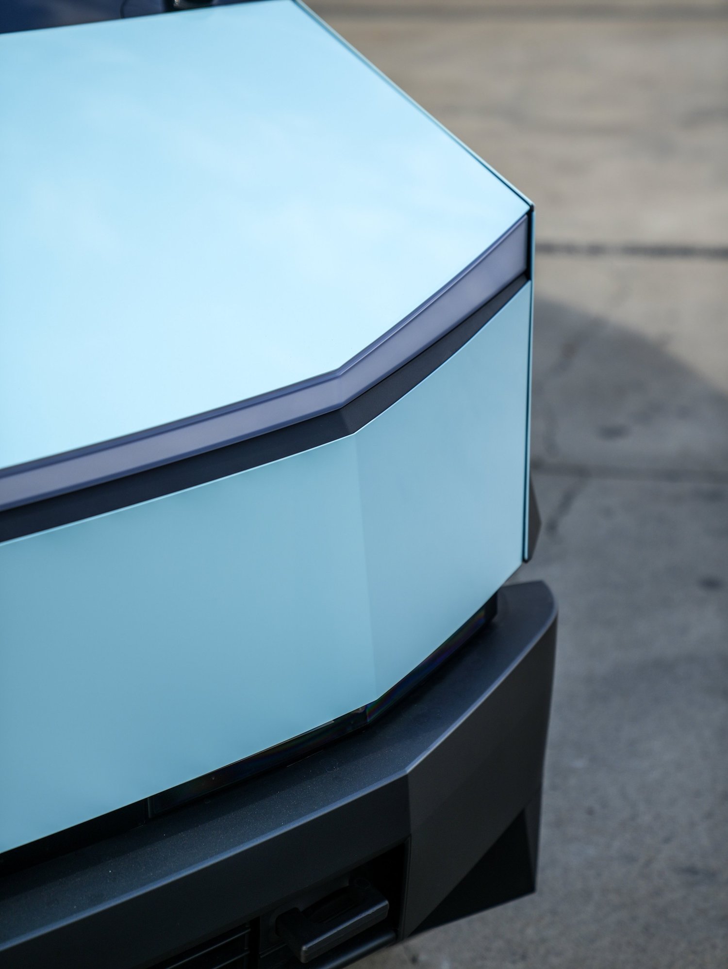 Tesla Cybertruck Permafrost Blue PPF after Paint Protection Film (PPF), hood and paint-finish detail