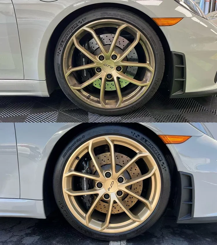 Vehicle wheel before and after detailed cleaning