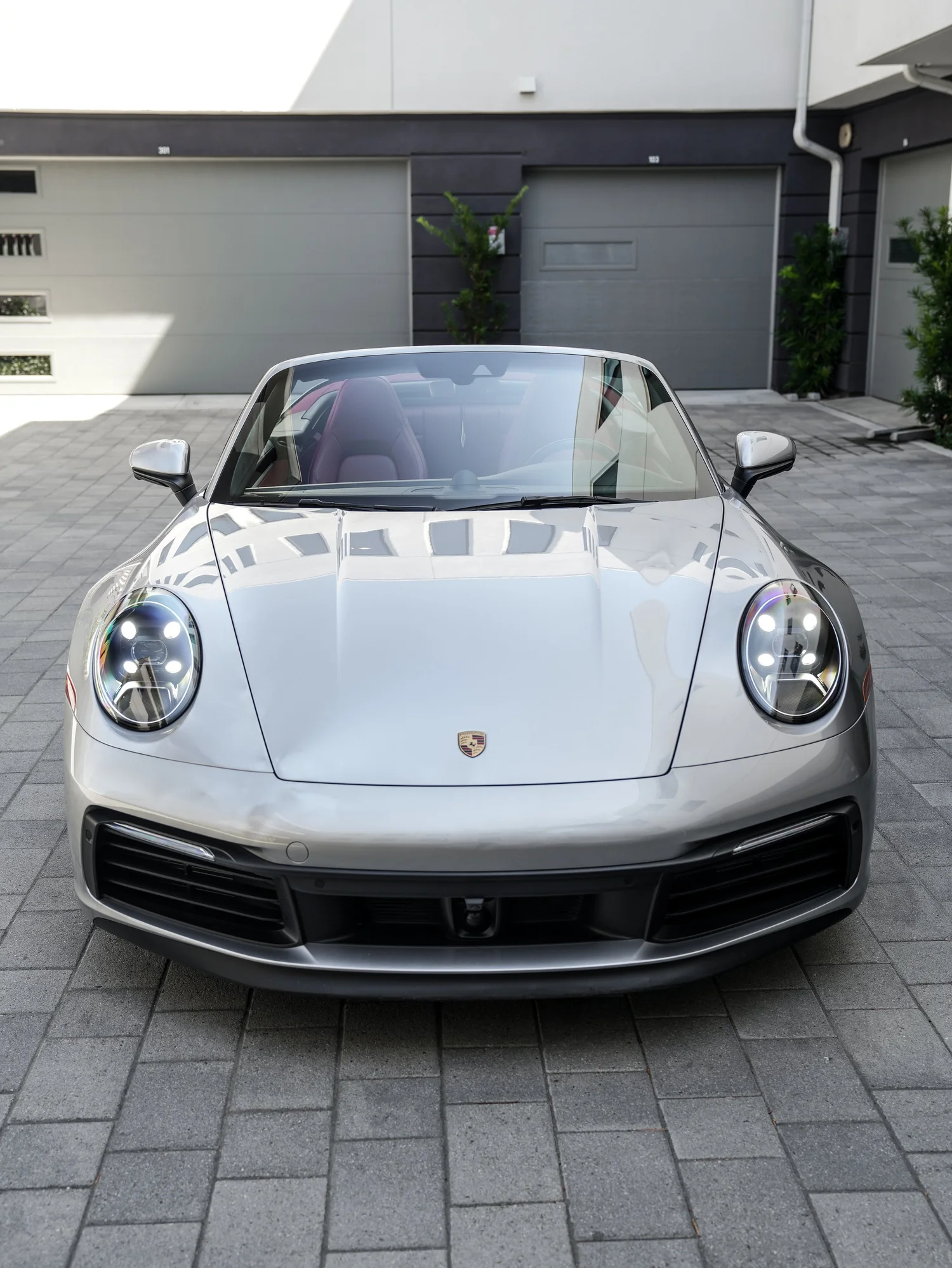 Porsche 911 after Paint Protection Film (PPF), direct front view