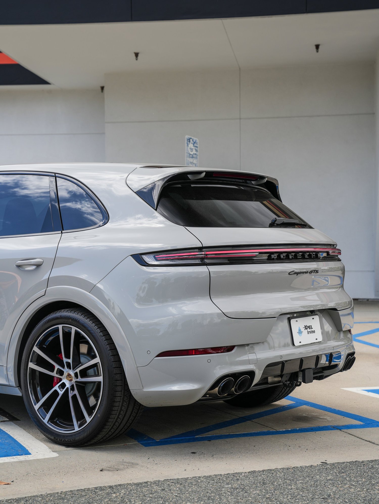 Light Grey Porsche Cayenne GTS after Paint Protection Film (PPF), Window Tint and Ceramic Coating, rear-right three-quarter view