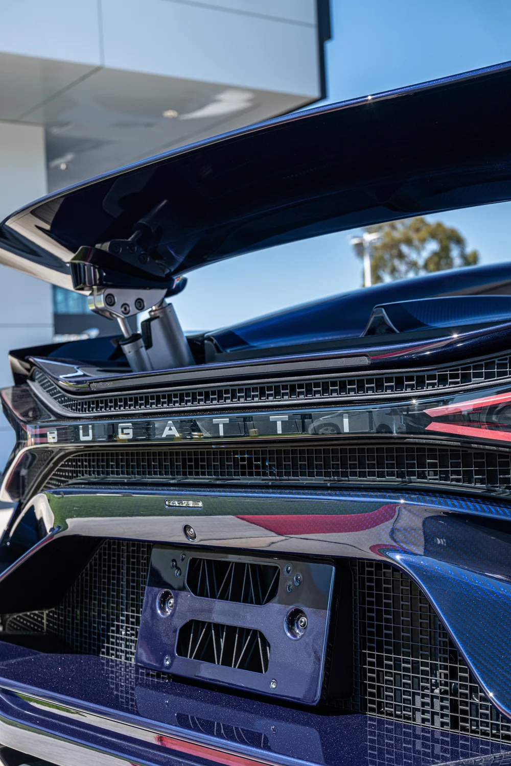 Bugatti W16 Mistral raised rear spoiler detail