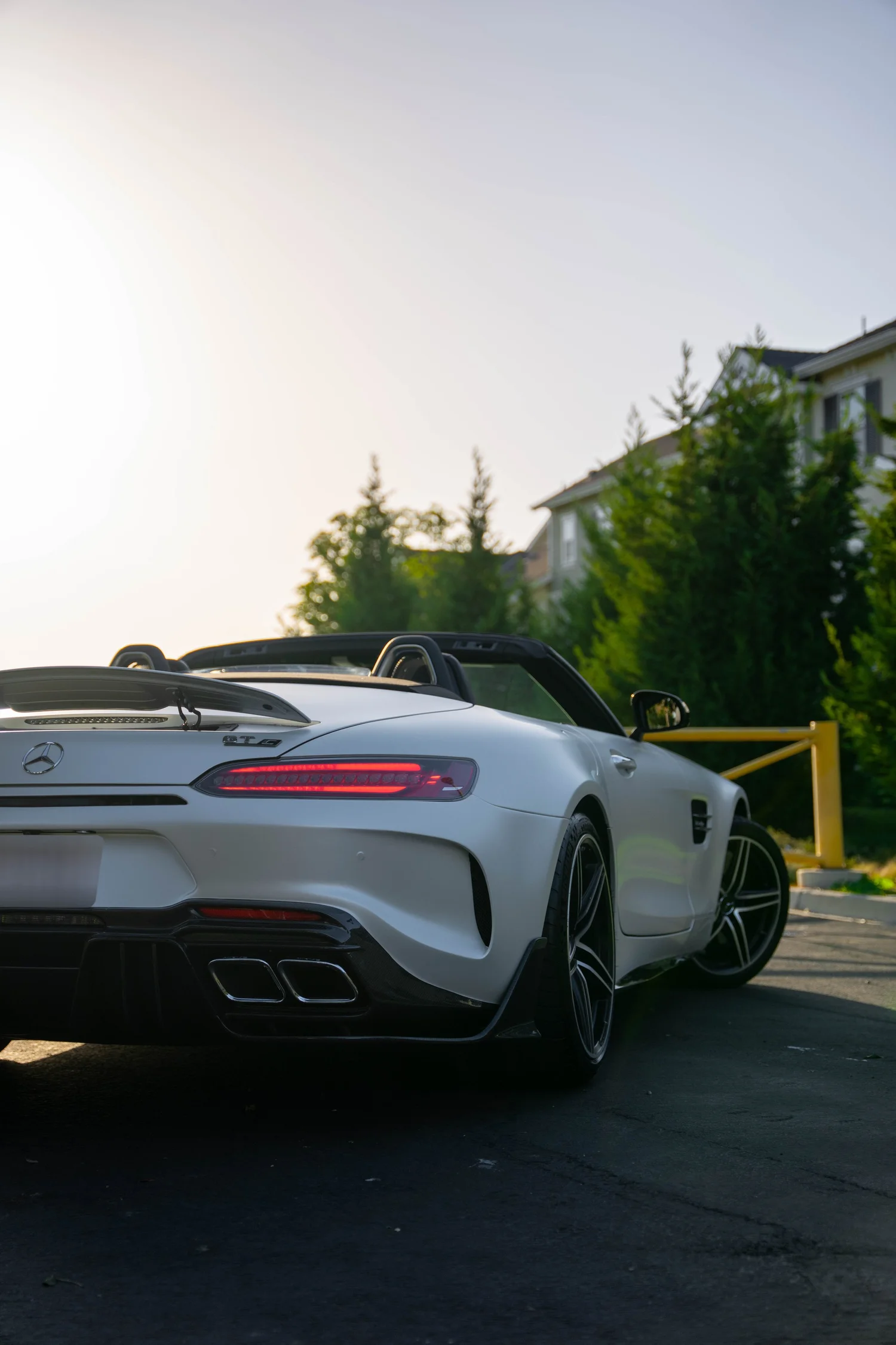 Mercedes-AMG GT after Matte PPF, Window Tint and Ceramic Coating, low-angle rear view