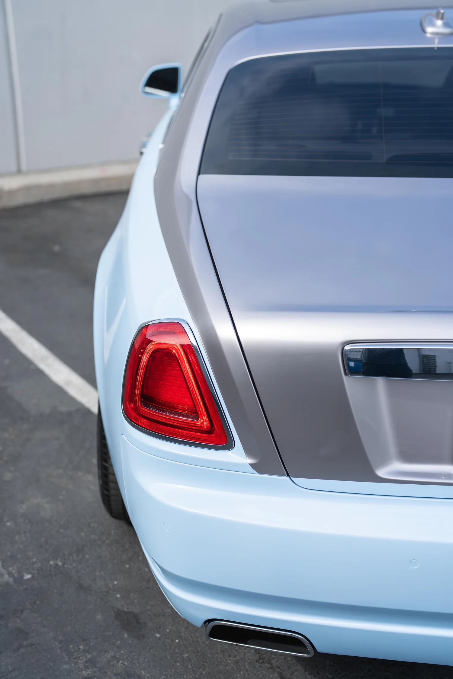 Rolls-Royce Ghost after Paint Protection Film (PPF), Window Tint and Ceramic Coating, rear body and taillight view