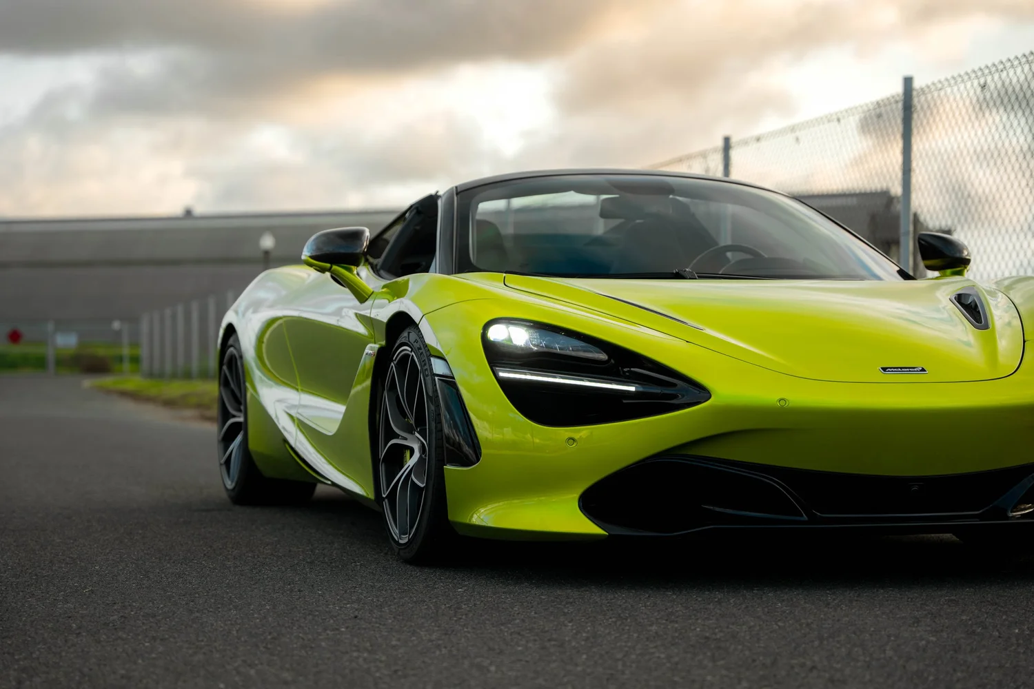 Green McLaren 720S after Paint Protection Film (PPF), Window Tint and Ceramic Coating, front-right three-quarter view
