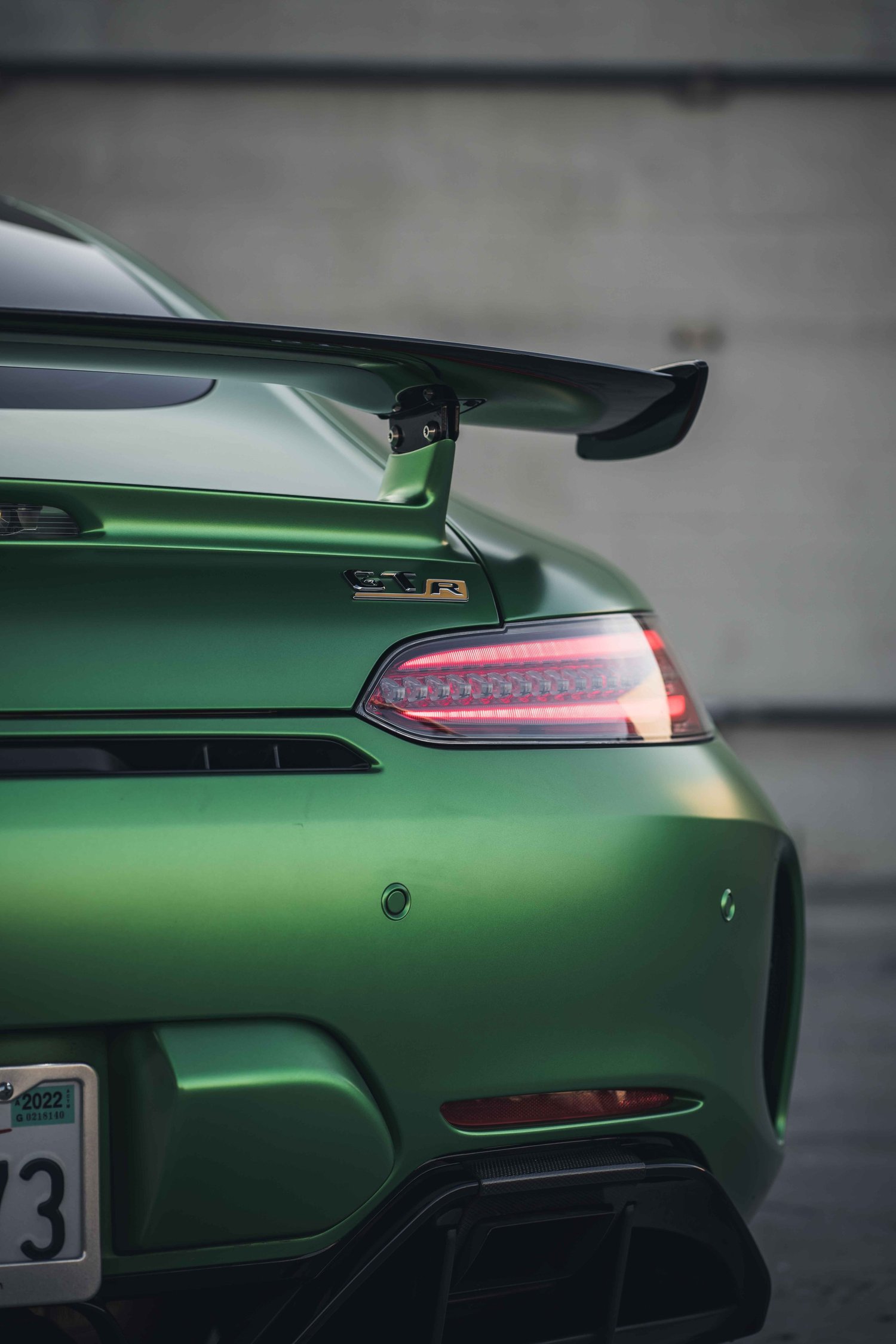 Mercedes-AMG GTR after Matte PPF, low-angle rear view