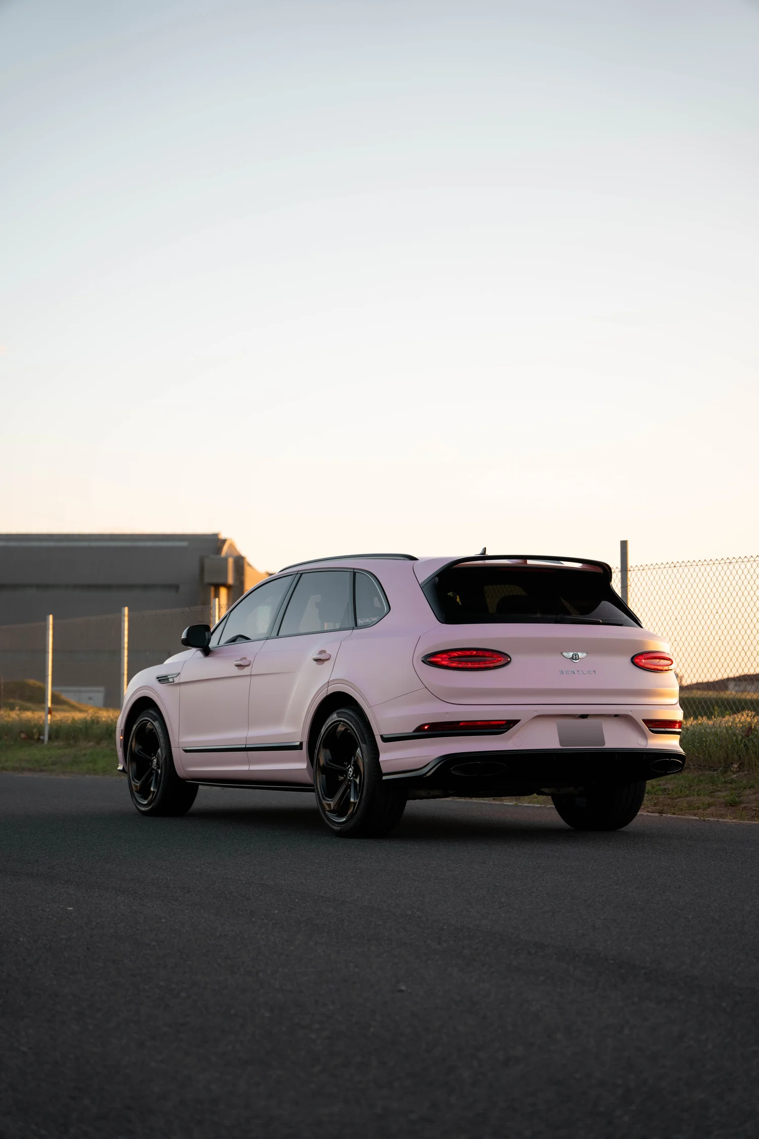 Bentley Bentayga after Vinyl Wrap, wide rear three-quarter view