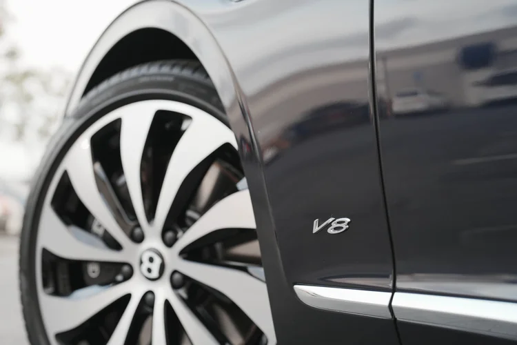 Small silver side badge beside the patterned front wheel and lower-door trim.