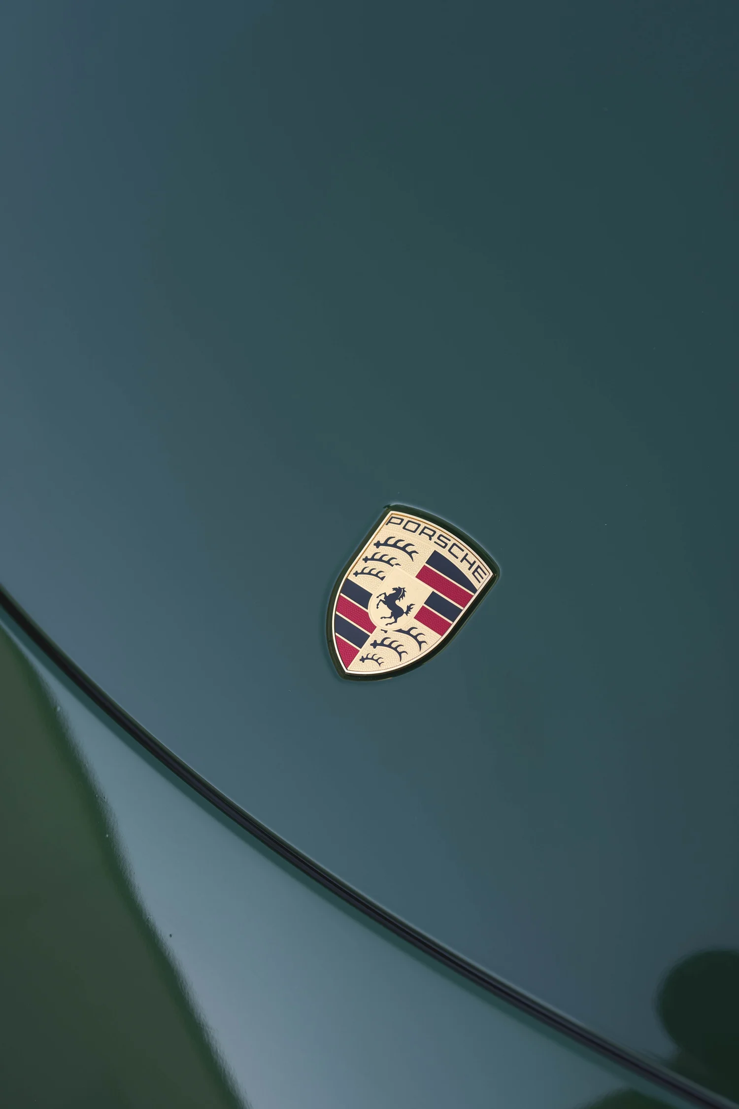 Porsche 718 Cayman S Racing Green after Vinyl Wrap, badge and emblem detail
