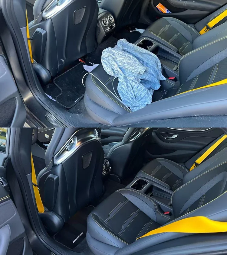 Vehicle back seat before and after interior detailing