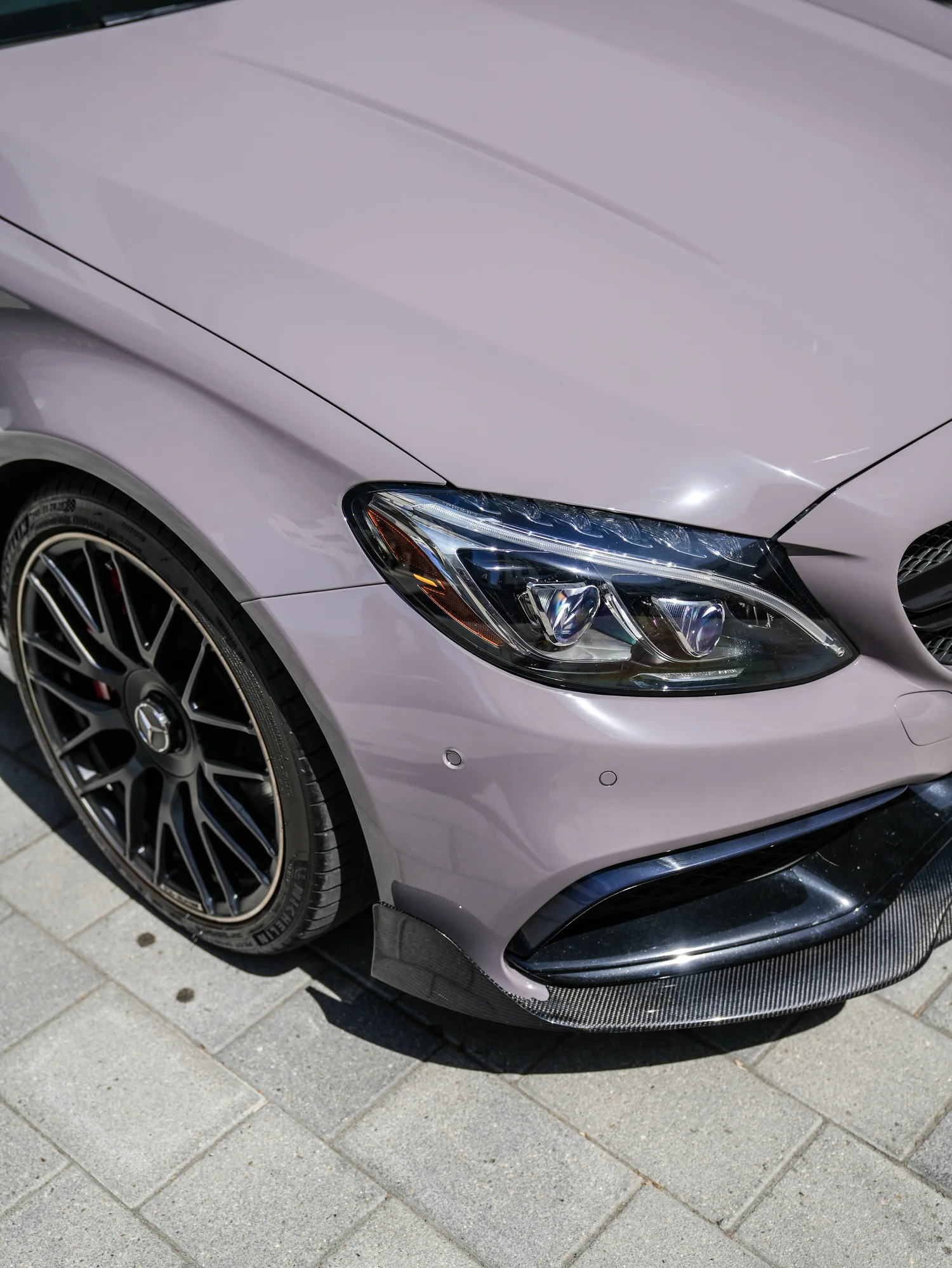 Mercedes-AMG C 63 S Inozetek Pigeon Grey after Vinyl Wrap, front-corner view