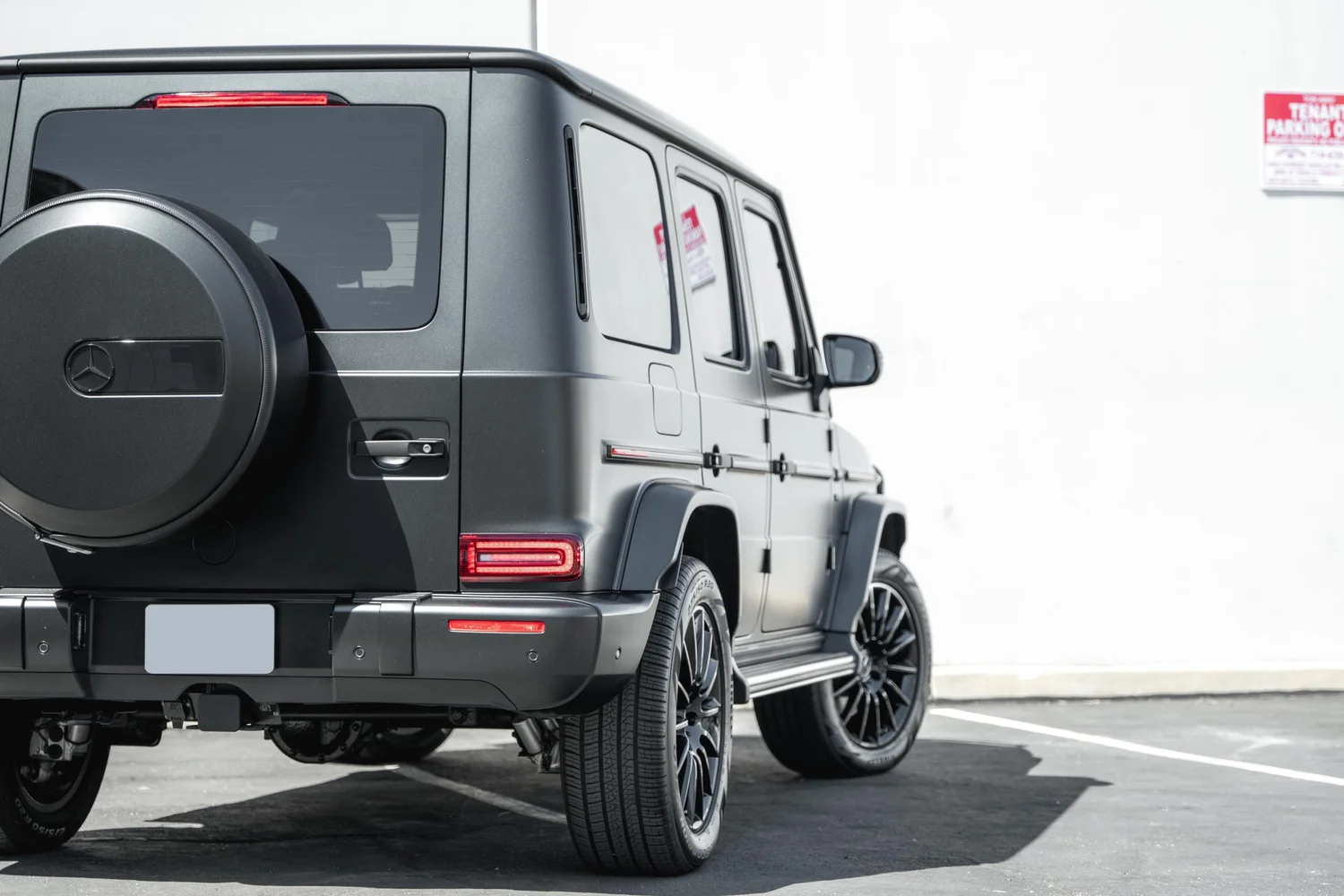 Mercedes-Benz G 550 after Matte PPF, Window Tint and Ceramic Coating, low-angle rear view