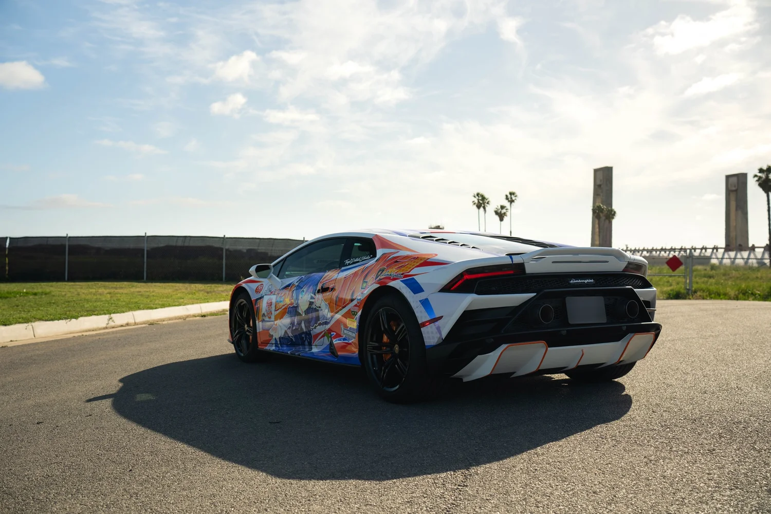 Lamborghini Huracán EVO Custom Wrap after Vinyl Wrap, rear-right three-quarter view