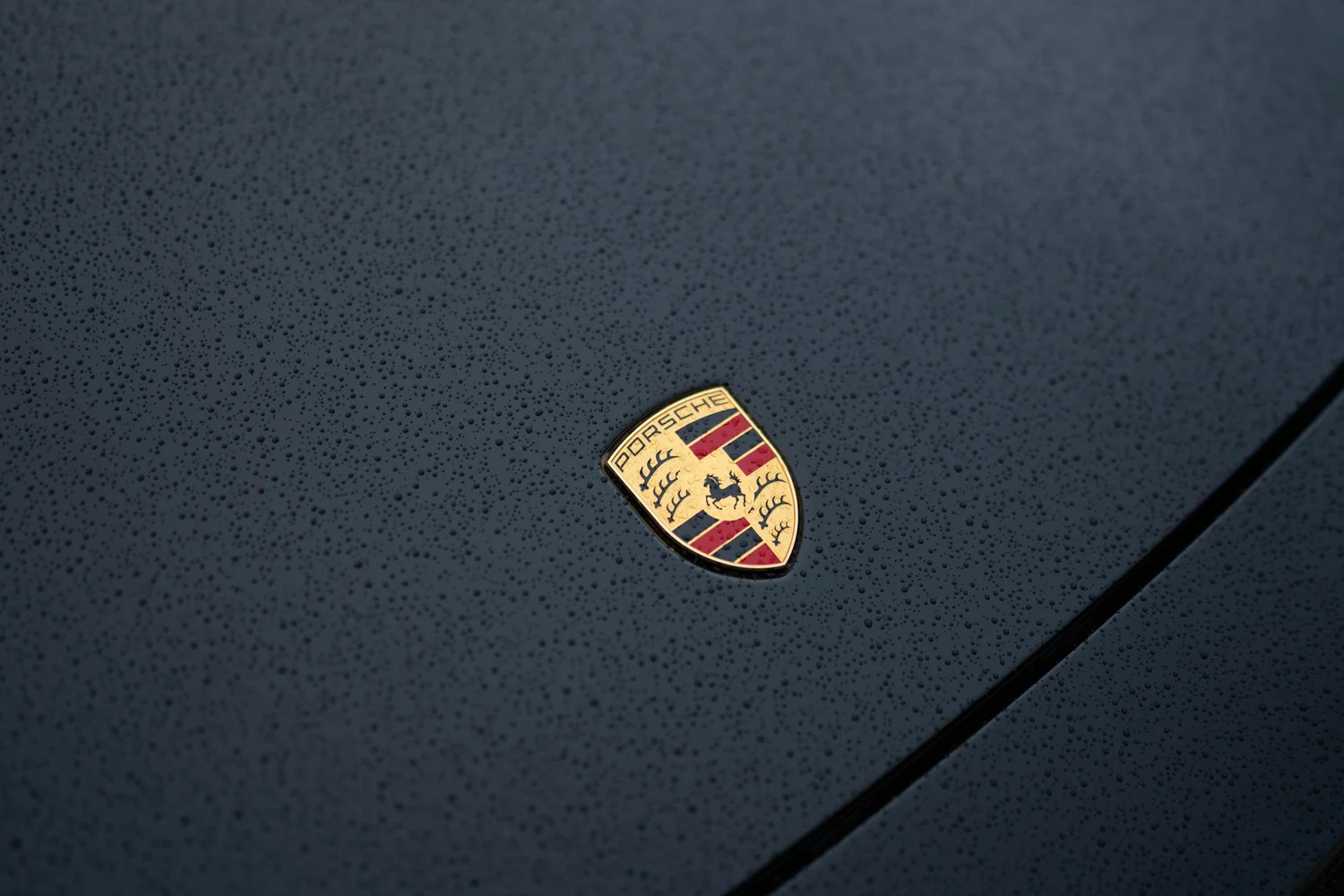 Porsche crest and water-beading detail