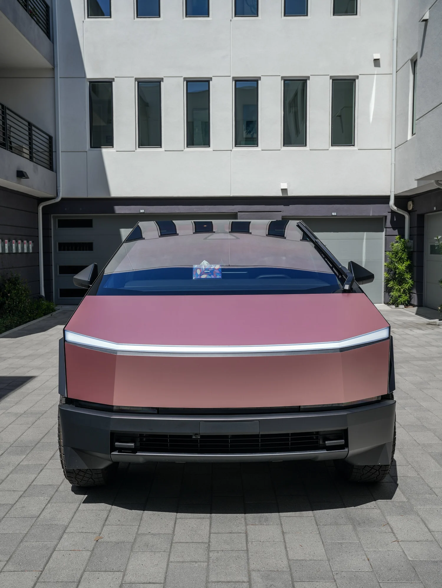 Tesla Cybertruck Matte Champagne Gold after Vinyl Wrap, rear-right three-quarter view