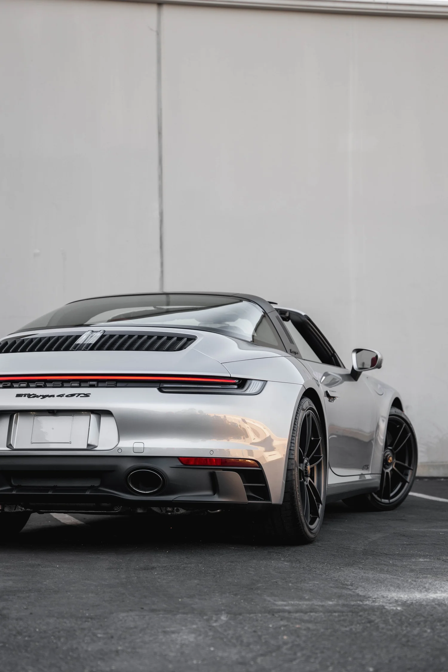 Porsche 911 Targa 4 GTS after Paint Protection Film (PPF), Window Tint and Ceramic Coating, low-angle rear view