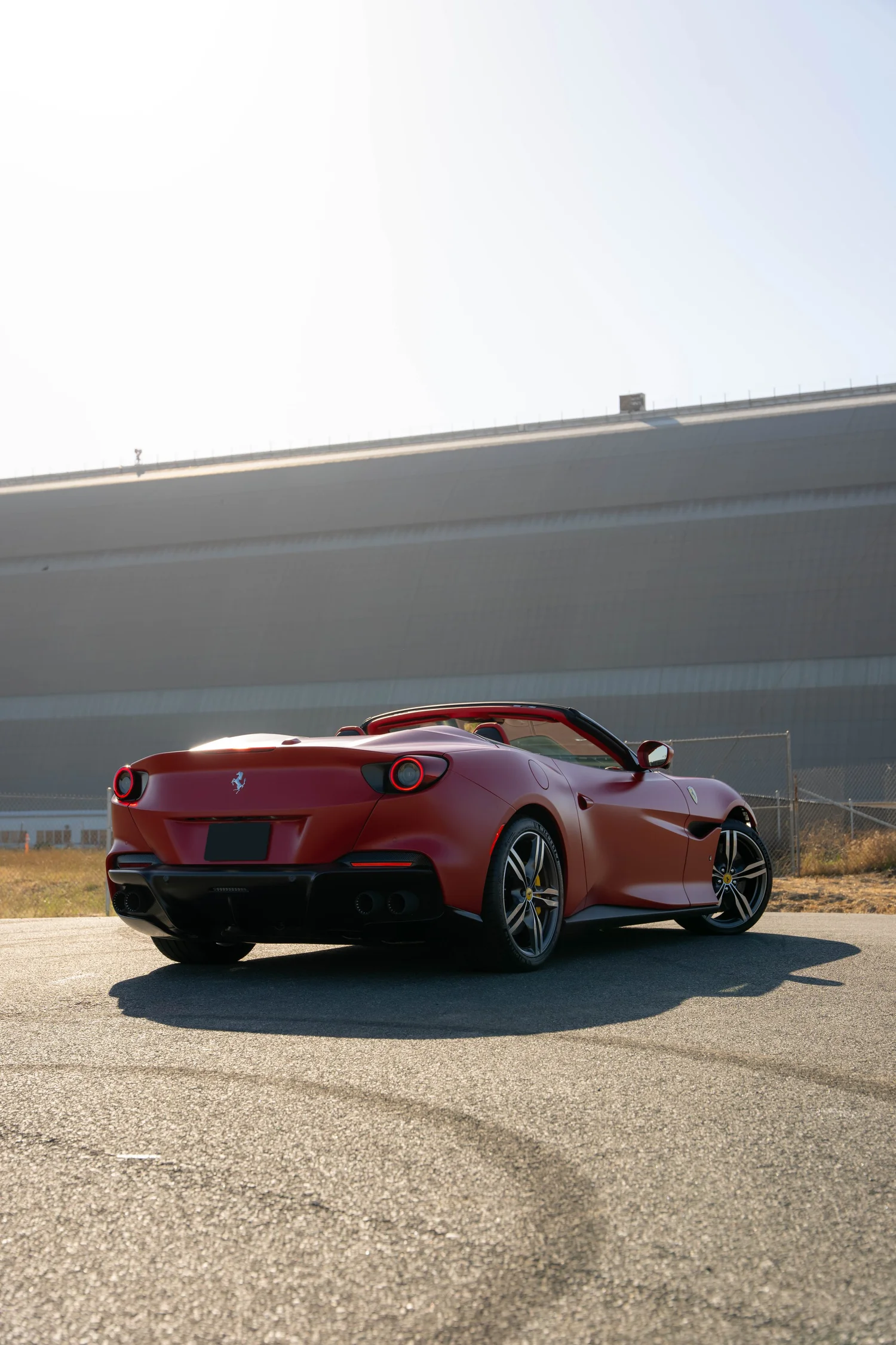 Ferrari Portofino after Matte PPF, Window Tint and Ceramic Coating, rear-right three-quarter view