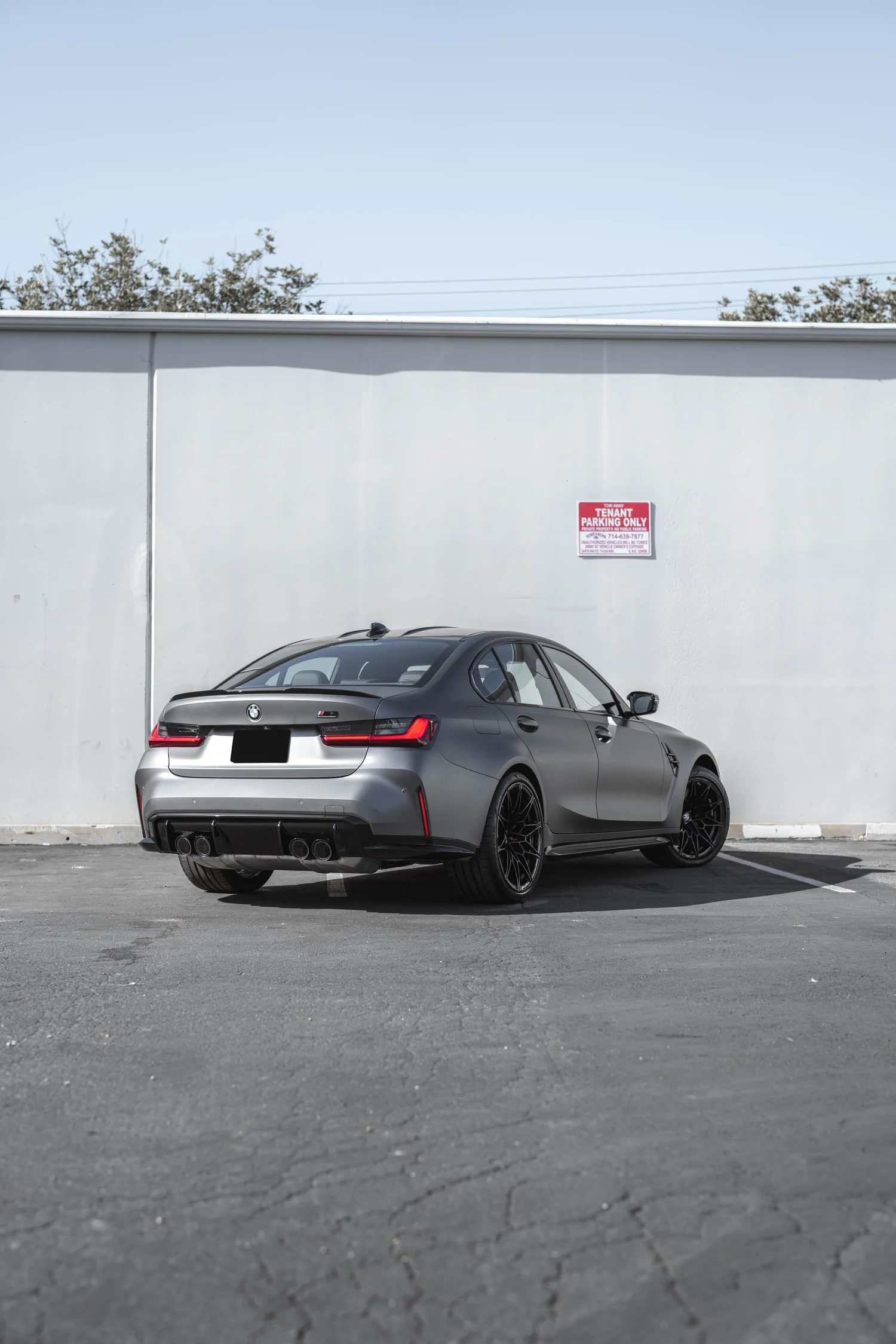 BMW M3 Matte Grey after Vinyl Wrap, direct rear view