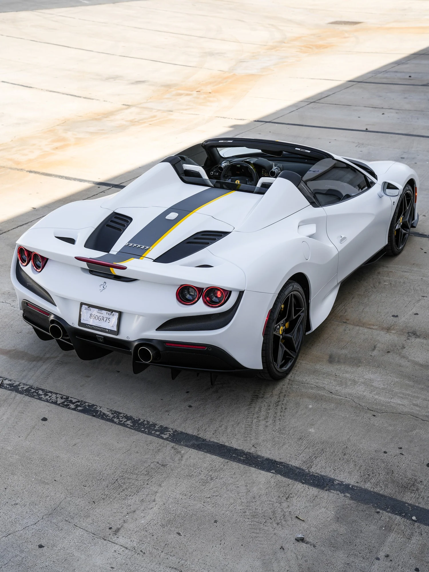 Ferrari F8 Spider after Matte PPF and Window Tint, rear-right three-quarter view