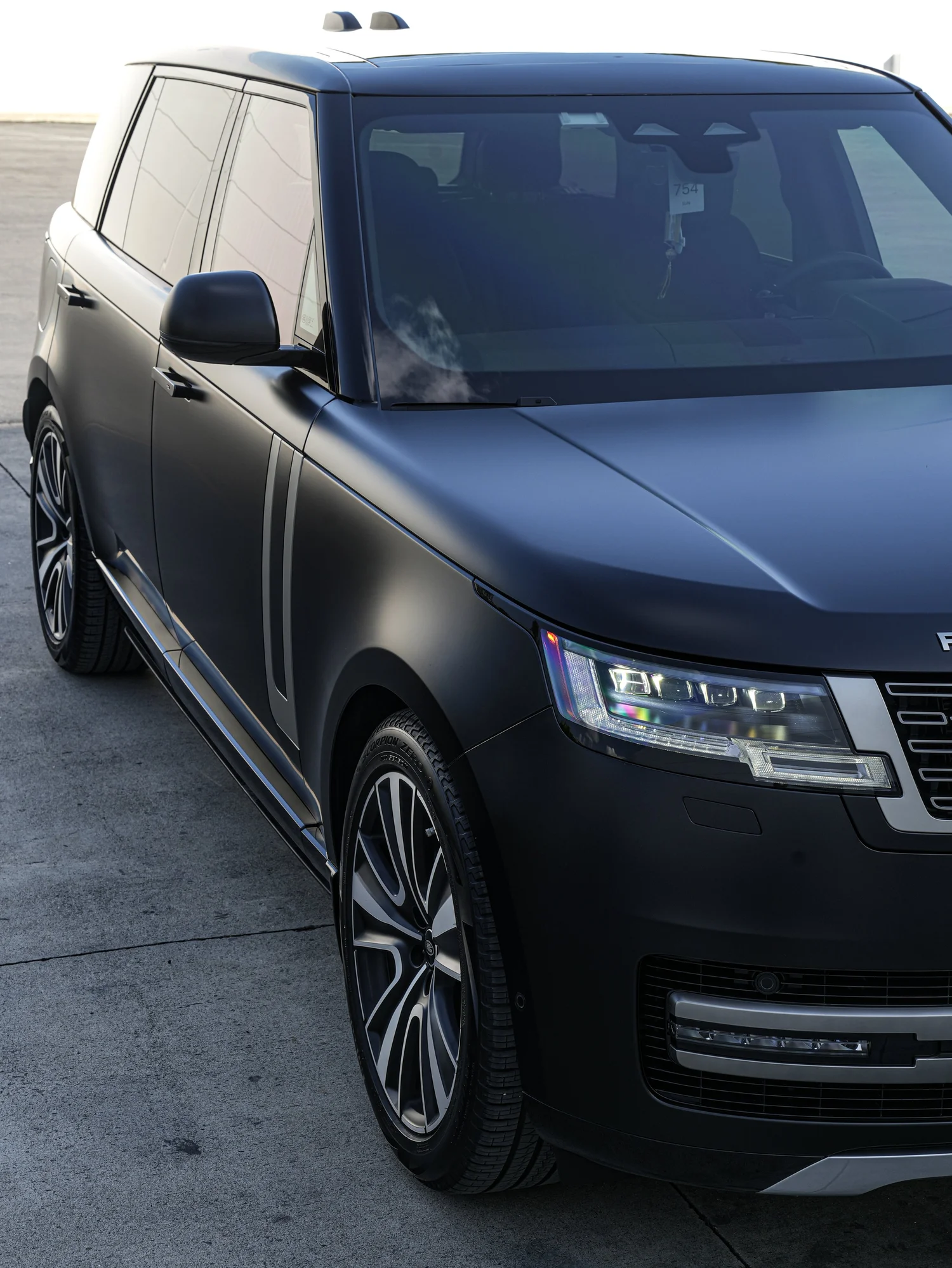 Range Rover after Matte PPF, Window Tint and Ceramic Coating, front-corner view