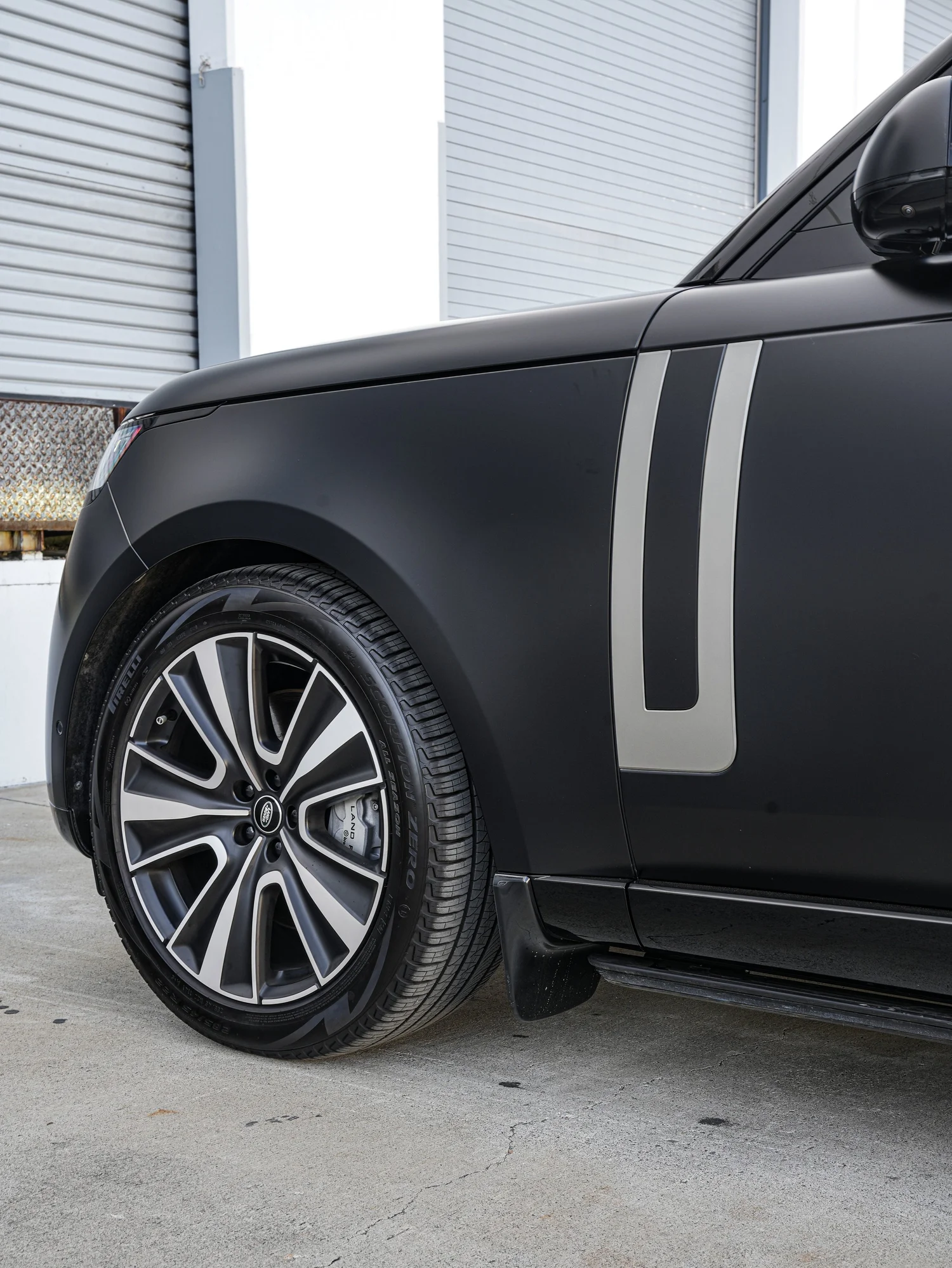 Range Rover after Matte PPF, Window Tint and Ceramic Coating, side body-panel and door detail