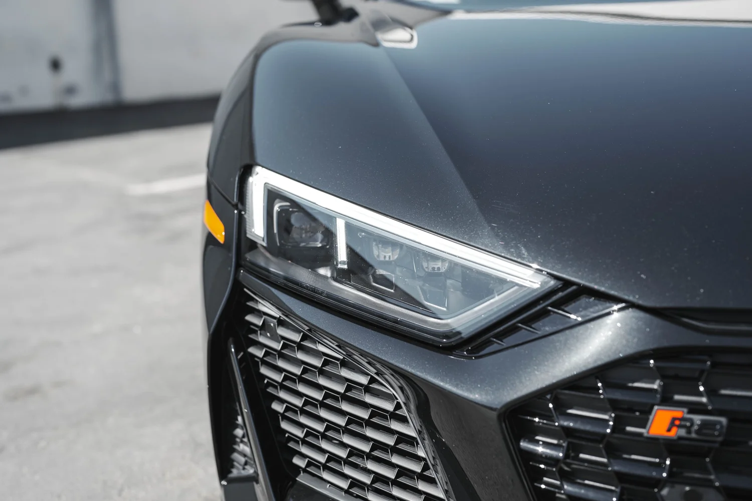 Audi R8 after Ceramic Coating, front bumper and headlight detail