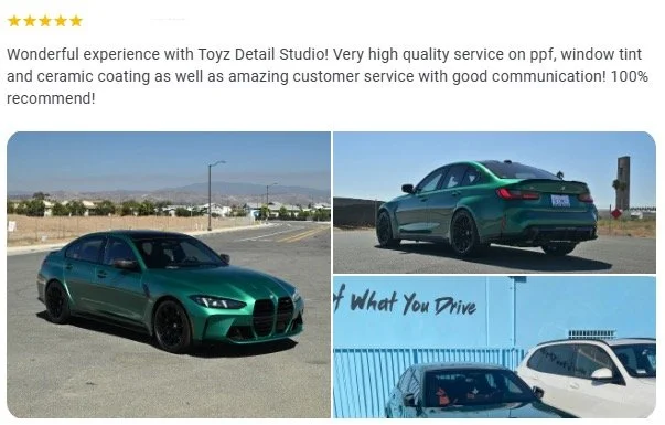 Green BMW shared in a Toyz Detail Studio Google customer review