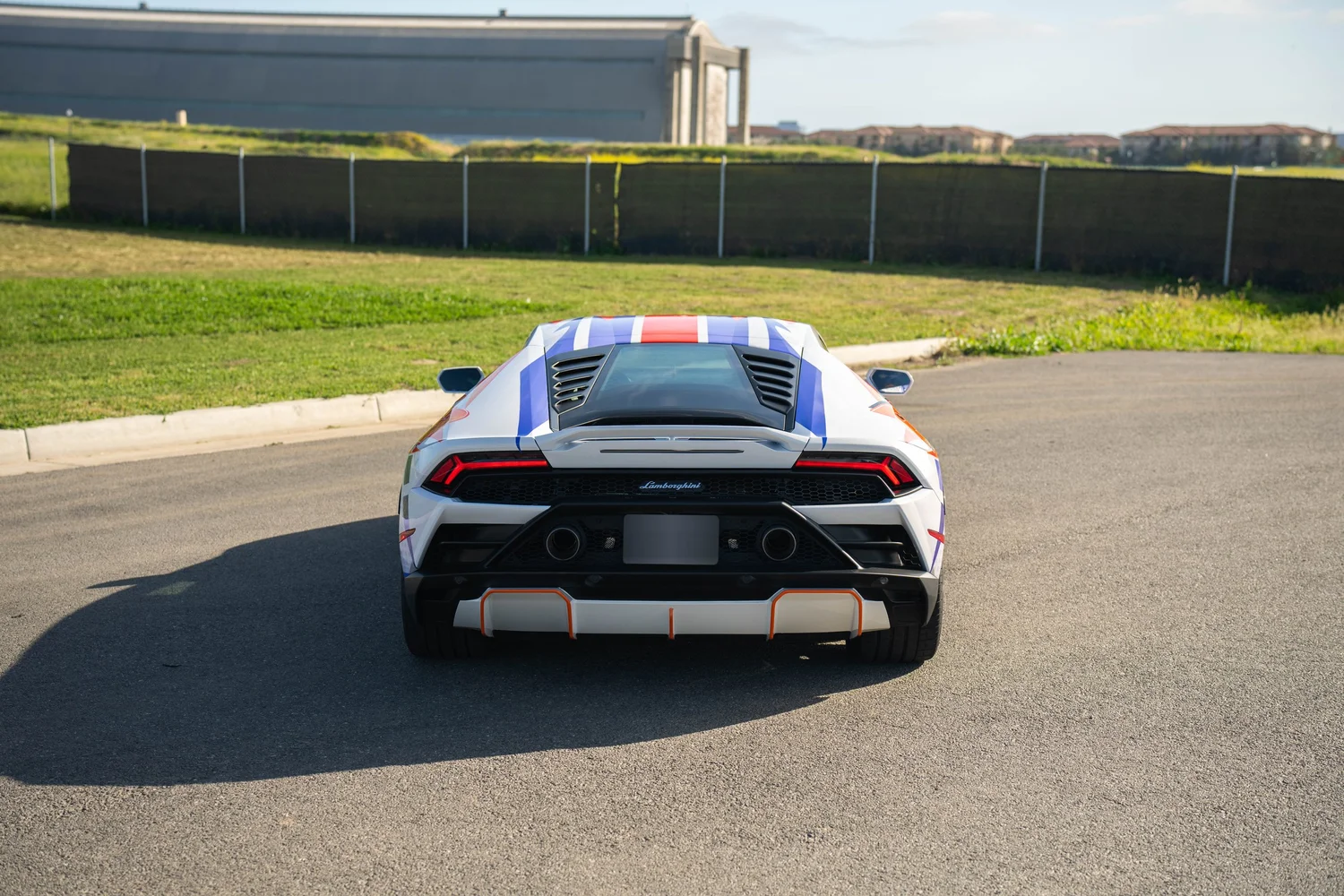 Lamborghini Huracán EVO Custom Wrap after Vinyl Wrap, direct rear view