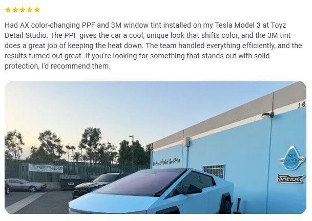 Blue Tesla shared in a Toyz Detail Studio Google customer review
