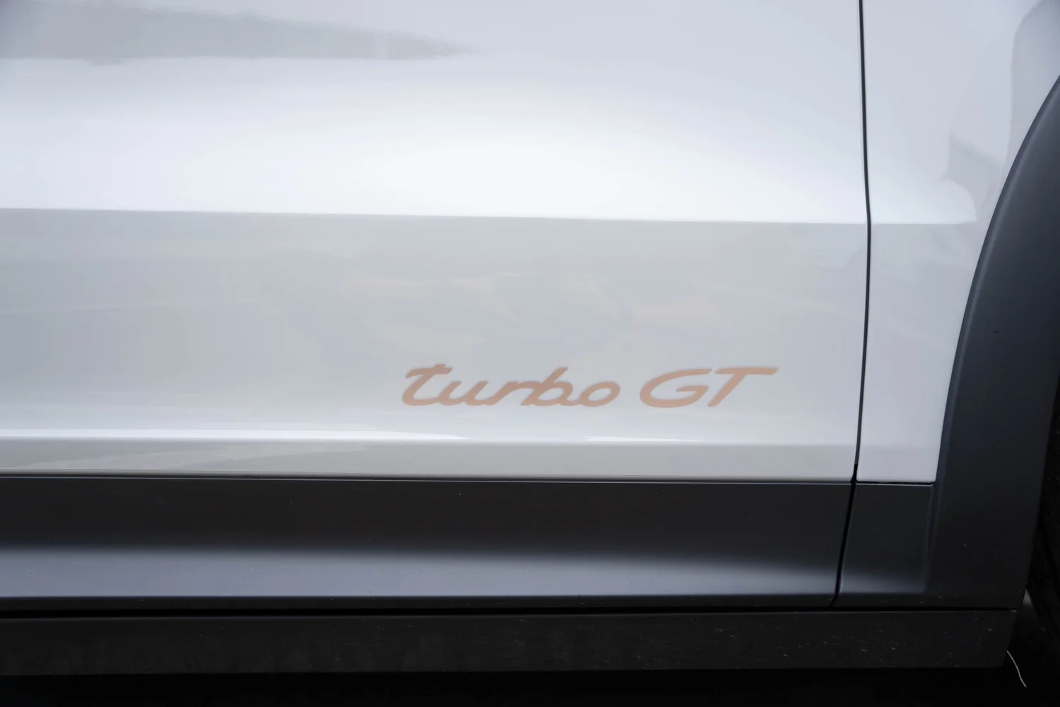Porsche Cayenne Turbo GT lower driver-side model script after PPF, window tint and ceramic coating