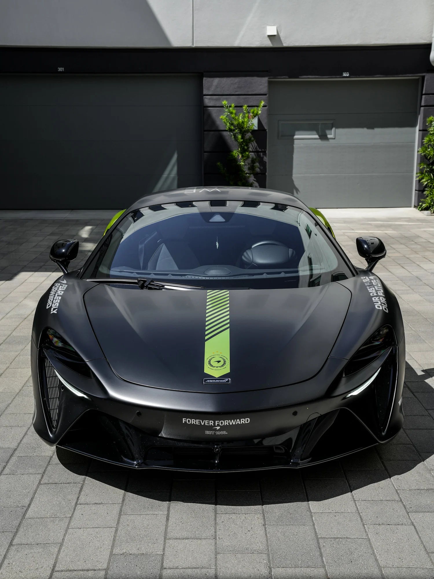McLaren Artura MCL38 Tribute Custom Wrap after Window Tint, Vinyl Wrap and Custom Graphics, front-right three-quarter view