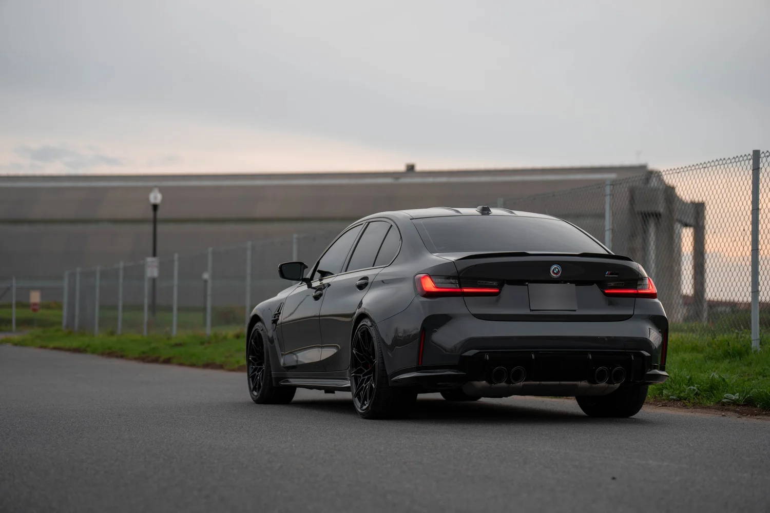 Dravit Grey BMW M3 after Paint Protection Film (PPF), Window Tint and Ceramic Coating, rear-left three-quarter view