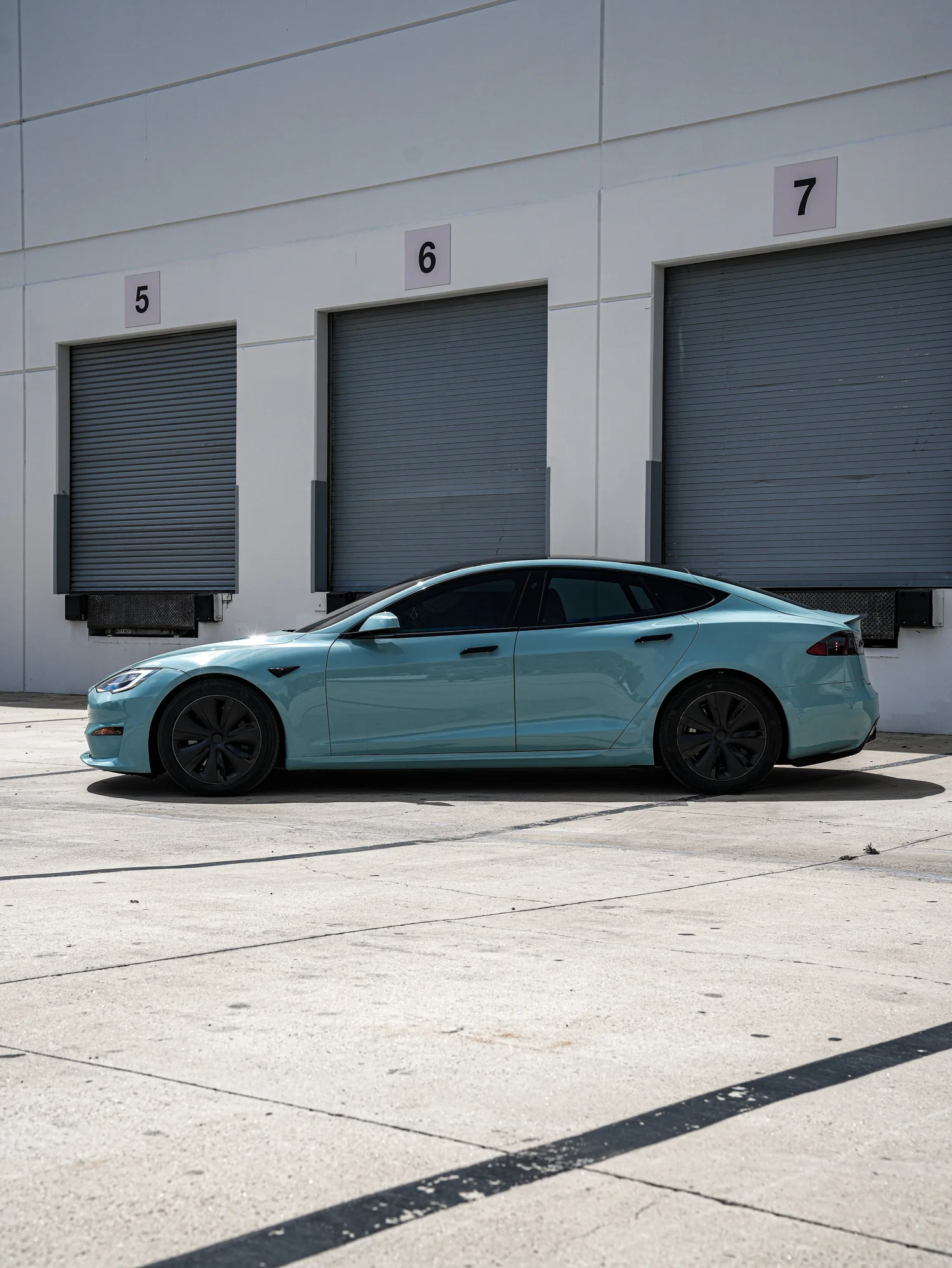 Tesla Model S Missen Blue Colored PPF after Paint Protection Film (PPF), left-side profile