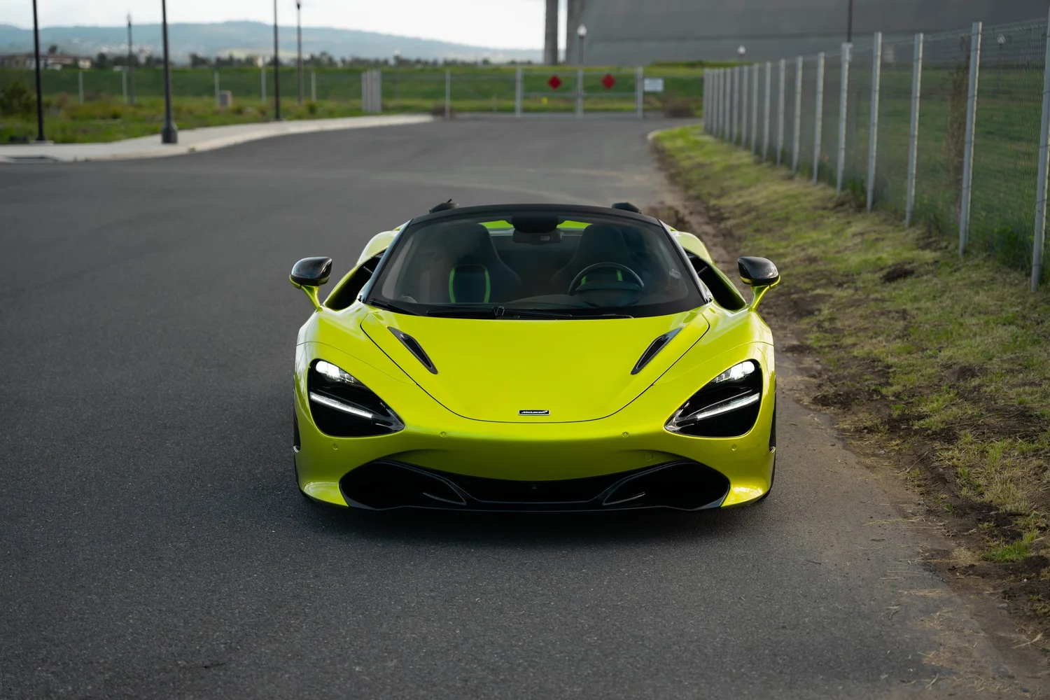 Green McLaren 720S after Paint Protection Film (PPF), Window Tint and Ceramic Coating, high-angle complete-vehicle view