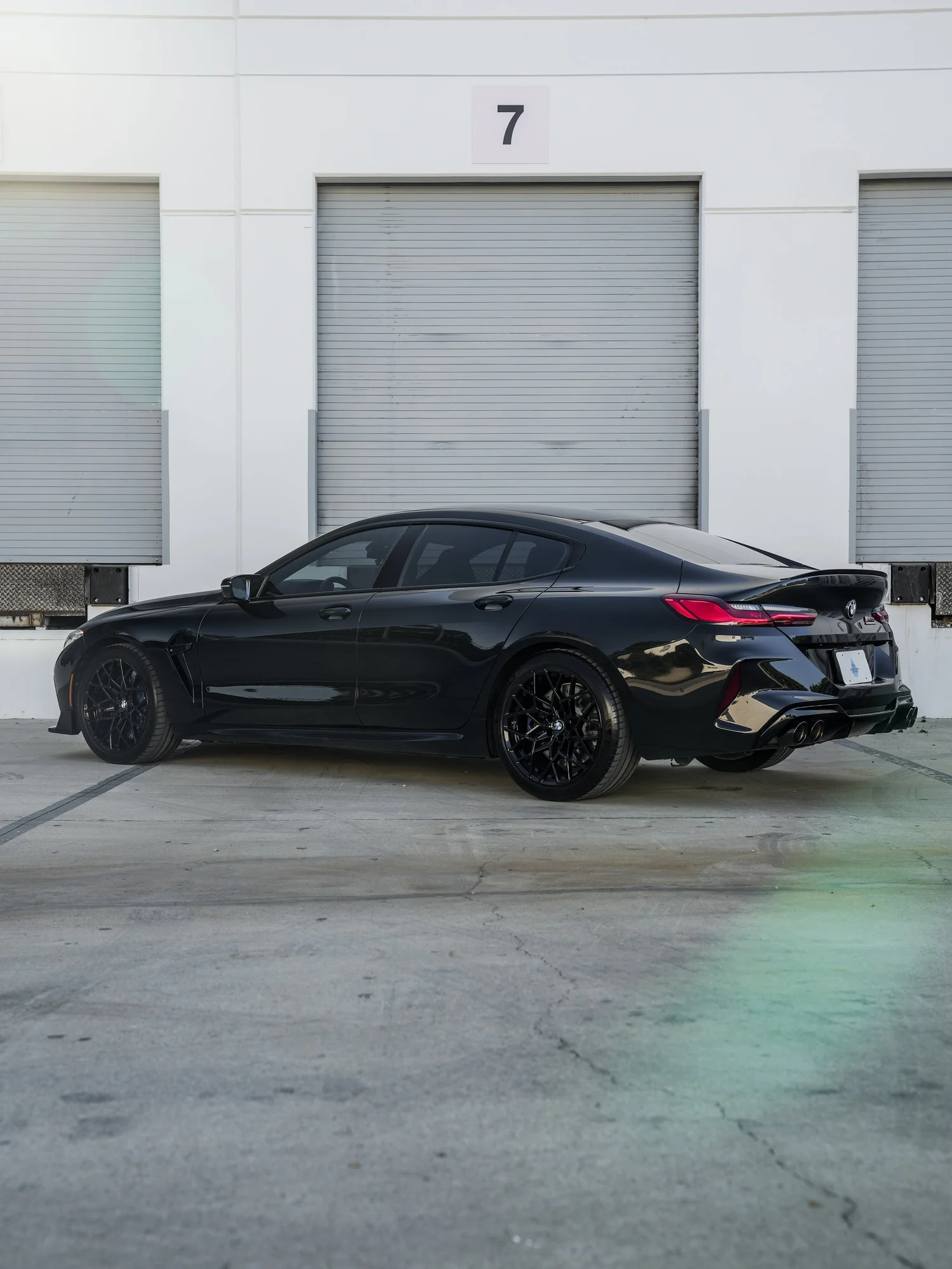 BMW M8 rear three-quarter view