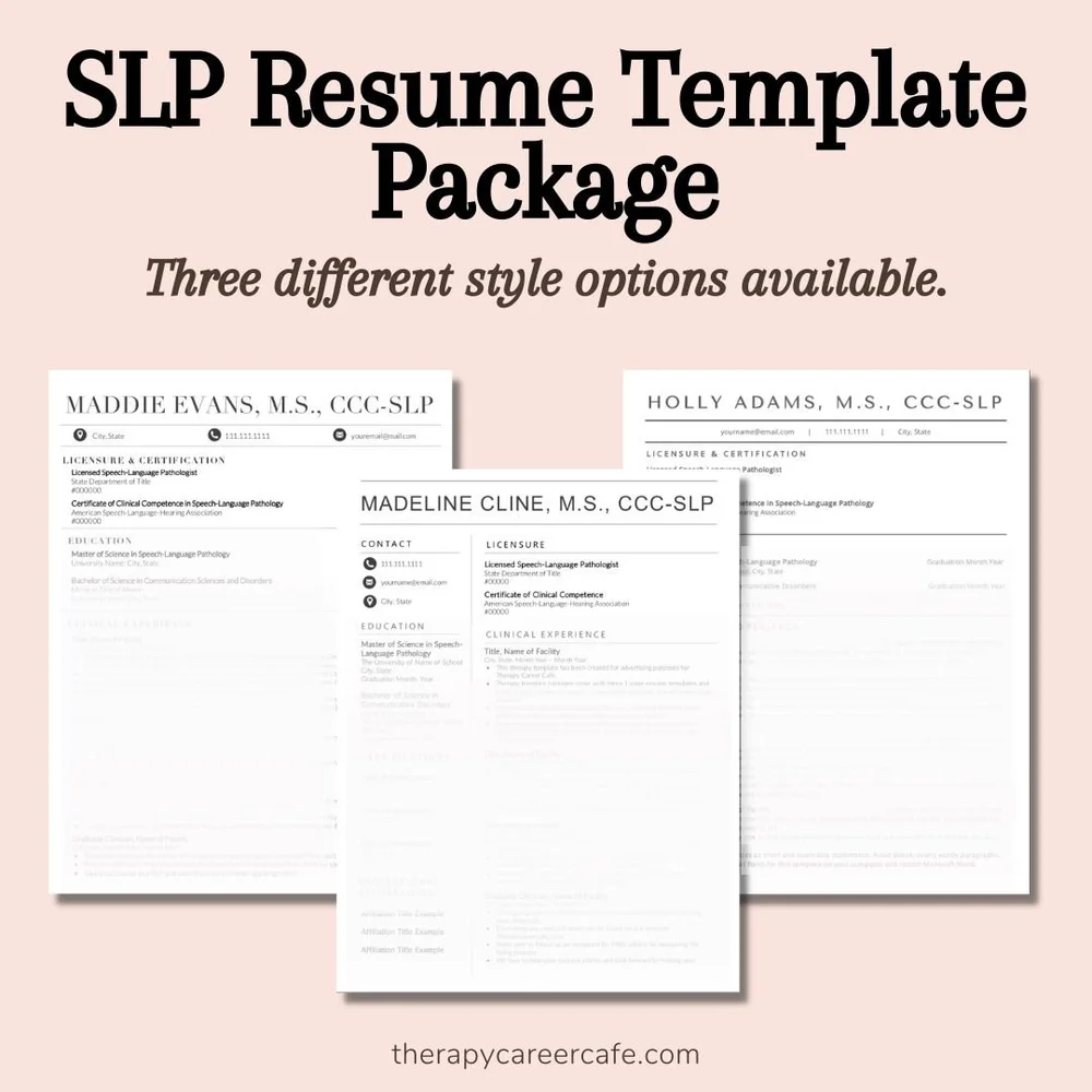 SLP Resume Template Package Holly Adams Style Therapy Career Cafe