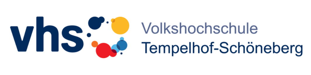 Logo of Volkshochschule Tempelhof-Schöneberg with colorful dots and text.
