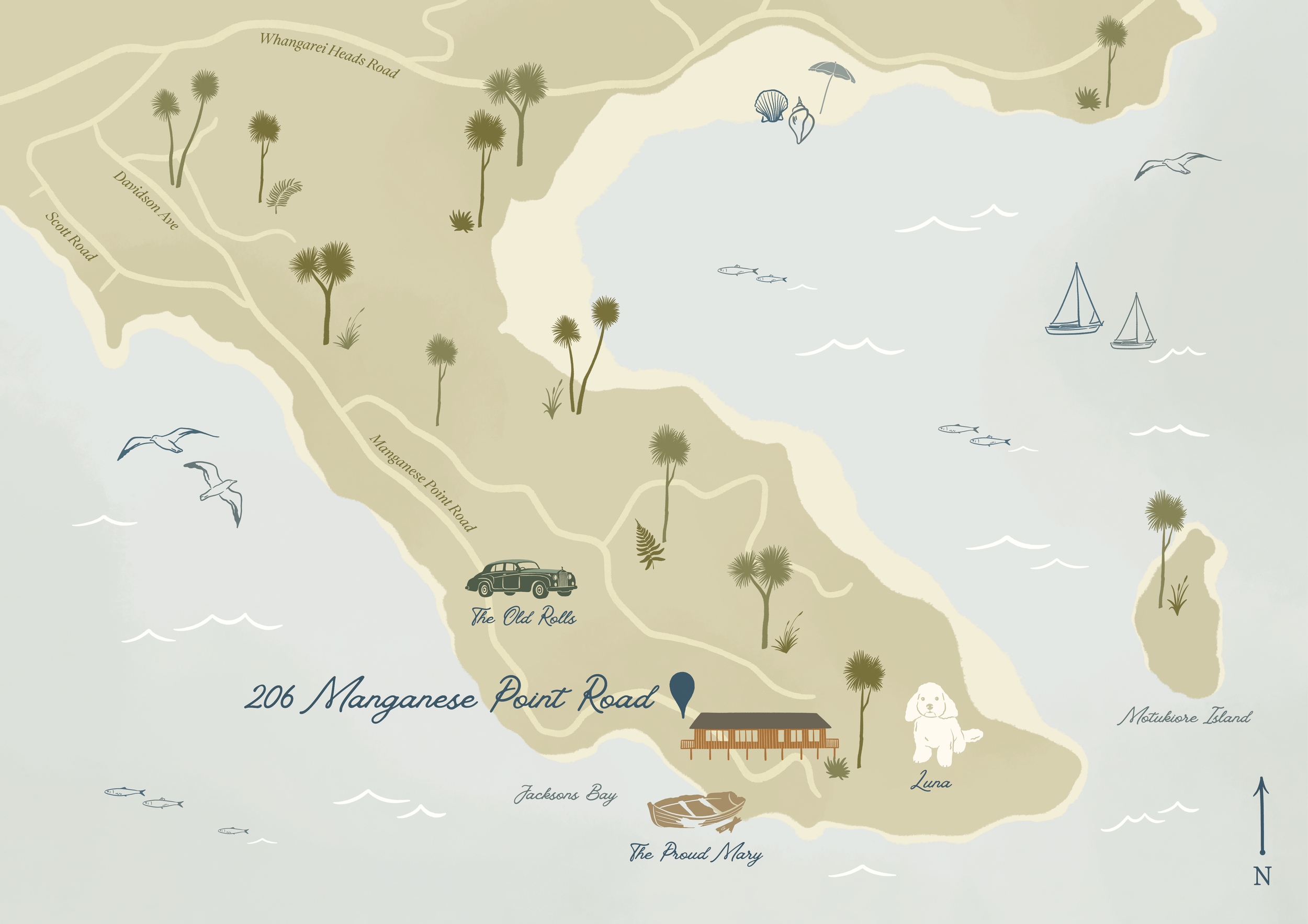 Illustrated Map of a beach in Whangarei