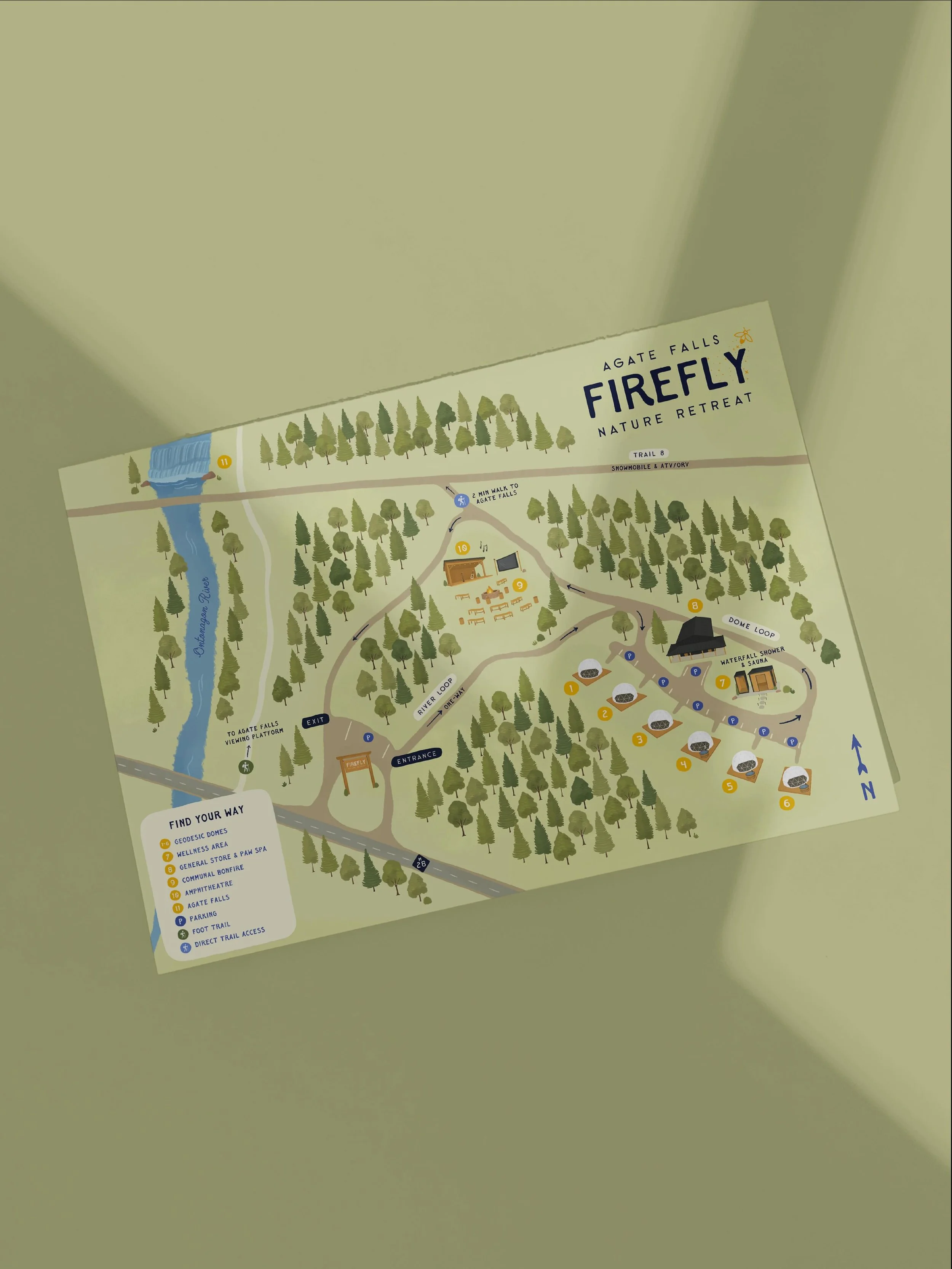 Yet another gorgeous property brought to life through a hand-drawn custom map. This one for Firefly - a glampground nature retreat currently in the midst of being built, in the forest of Michigan&rsquo;s U.P 🥾🐛🌲

Geodesic domes, an amphitheater an
