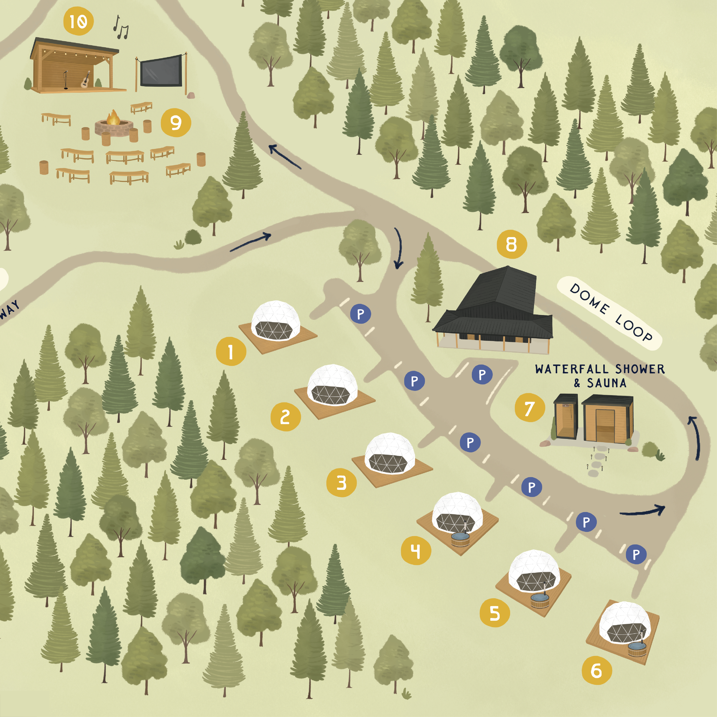 Firefly Glampground Nature Retreat Illustrated Map