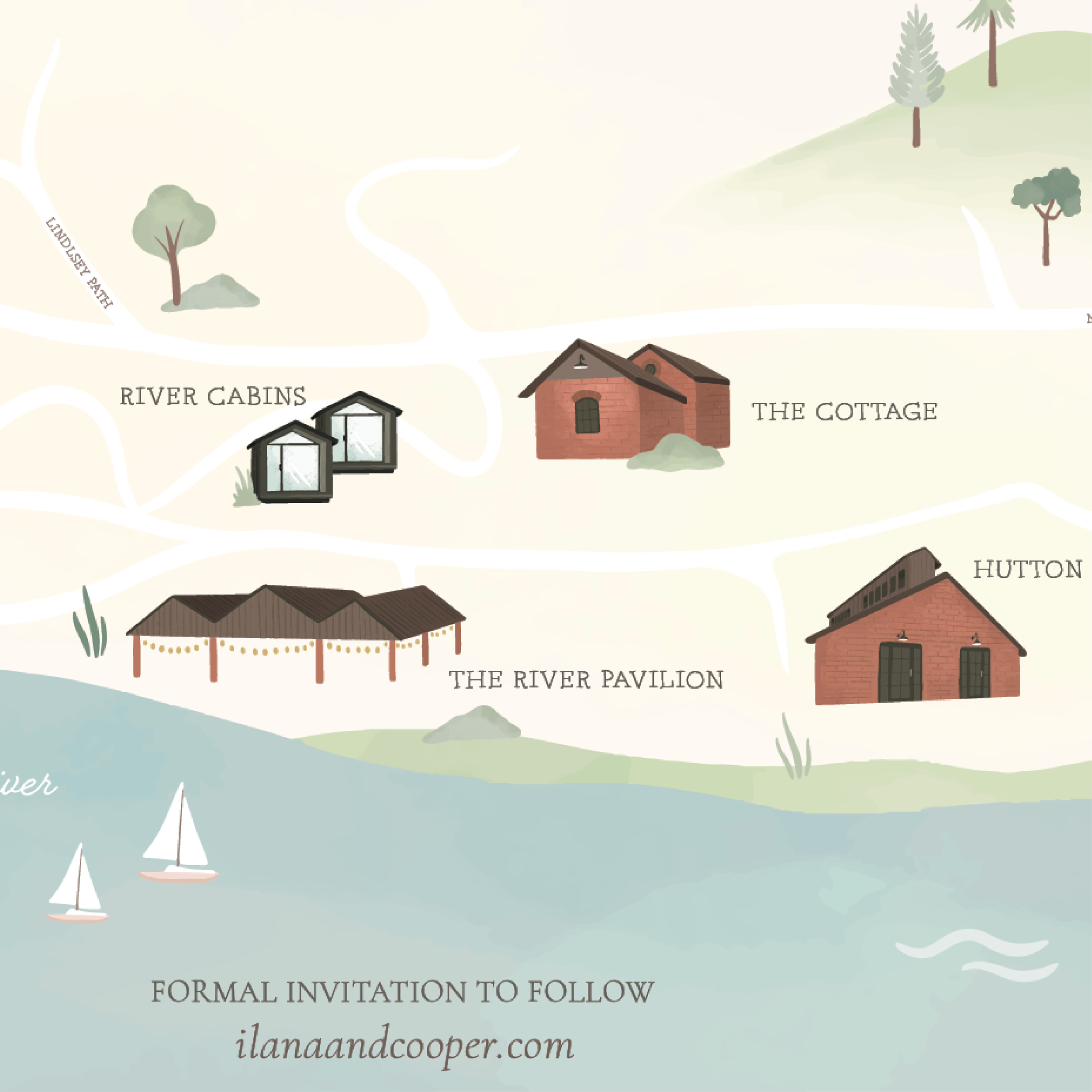 Close up details of save the date map design