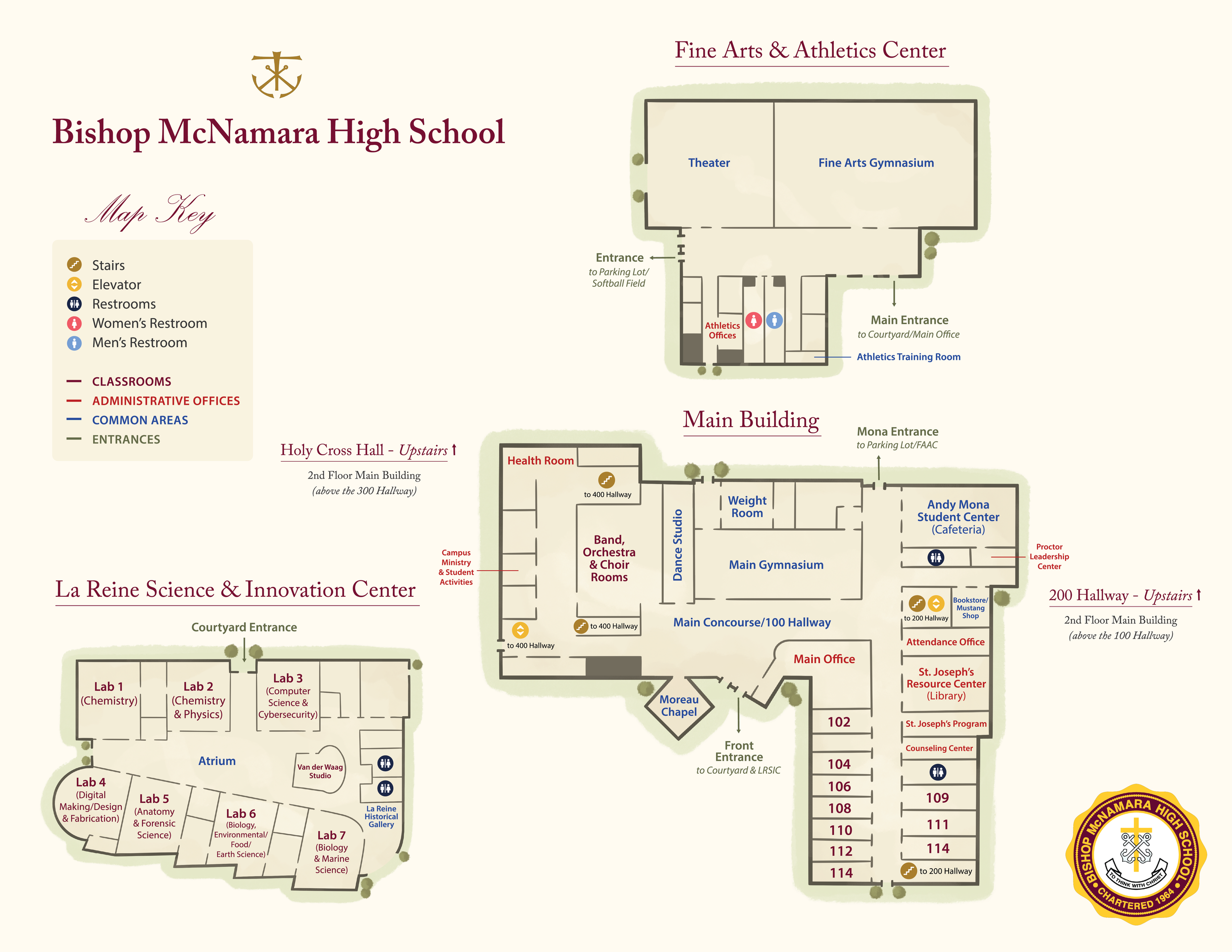 Bishop McNamara High School Detailed Floor Plan map of classrooms