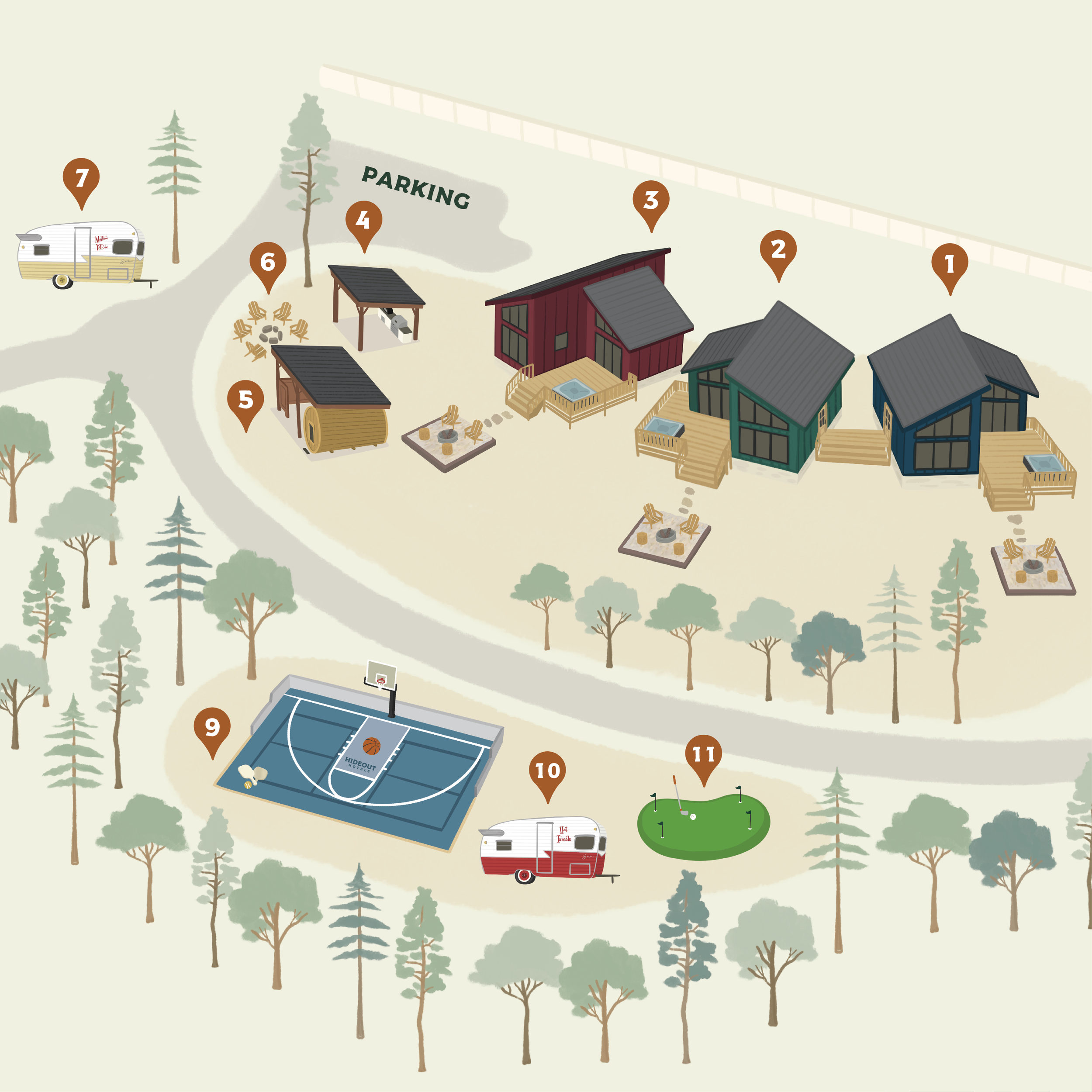 Hideout Hotels Custom Illustrated Map