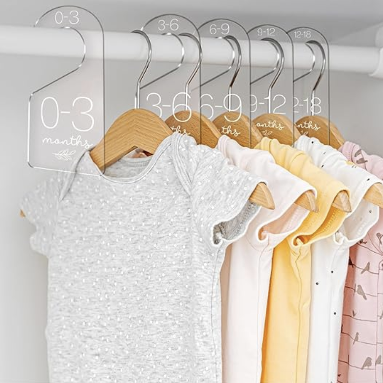 Clear acrylic closet size dividers for hanging infant clothes from newborn to 24 months organizers for home nursery baby clothing